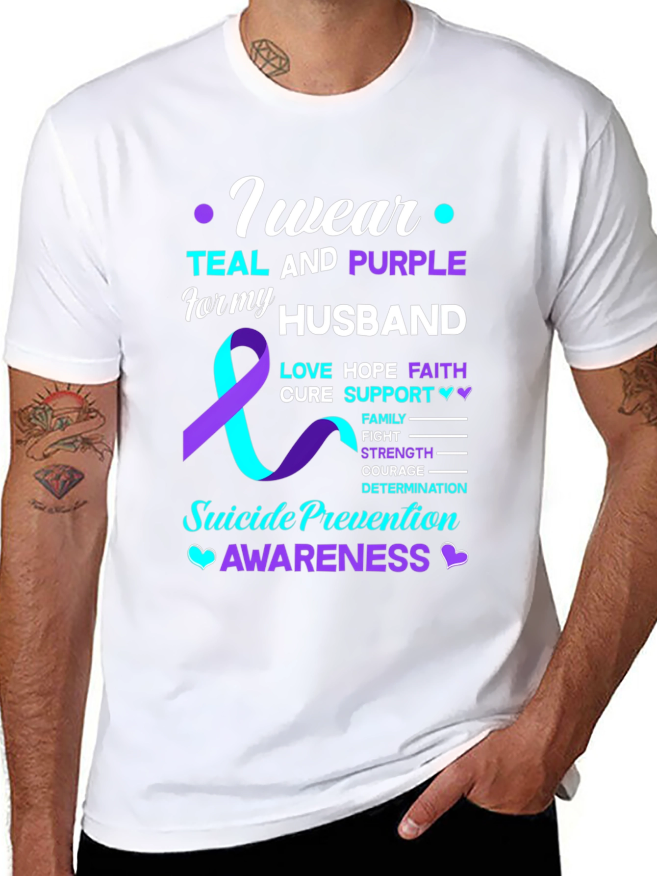 Teal & Purple Suicide Awareness Husband T-Shirt