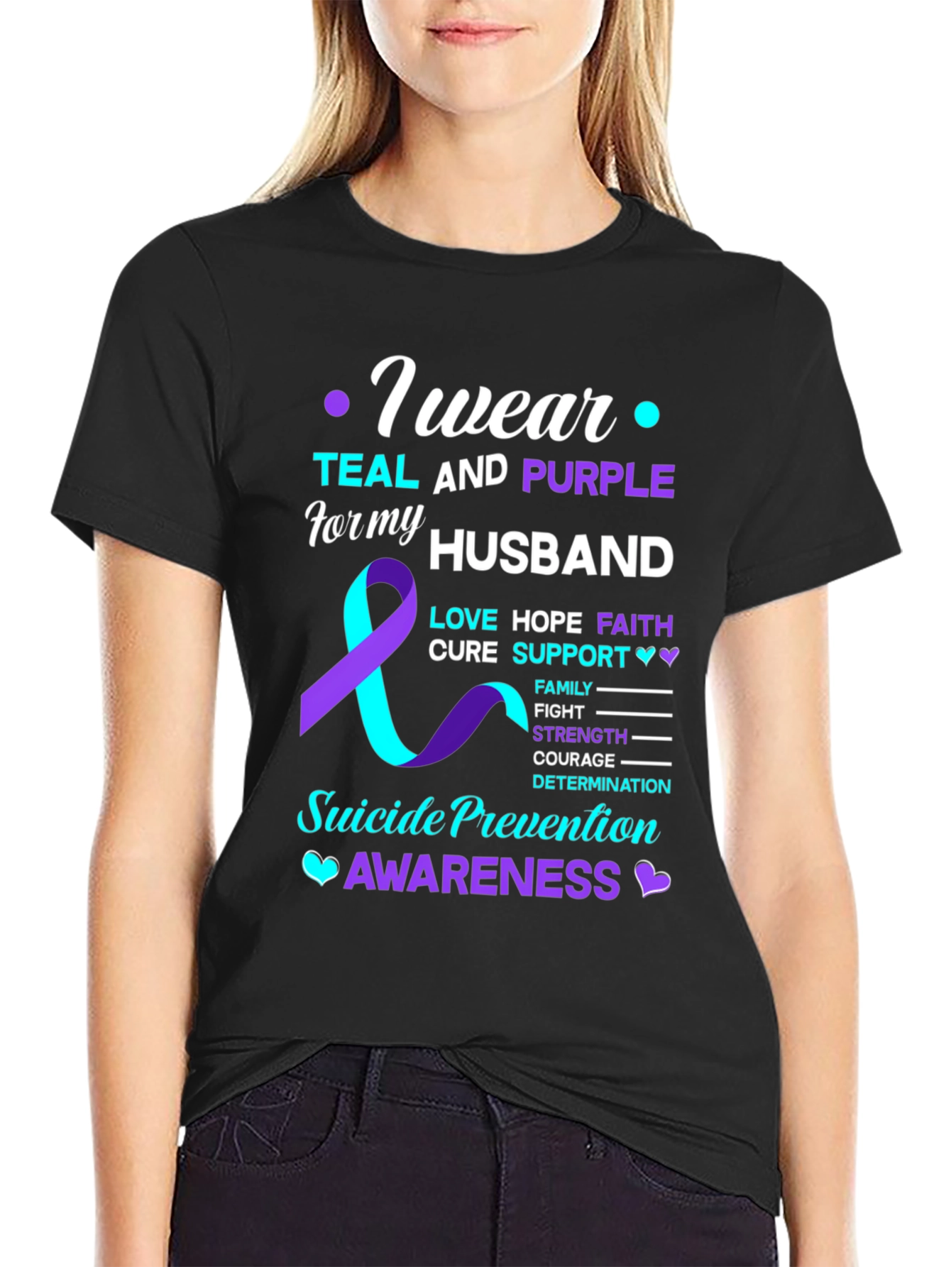 Teal & Purple Suicide Awareness Husband T-Shirt