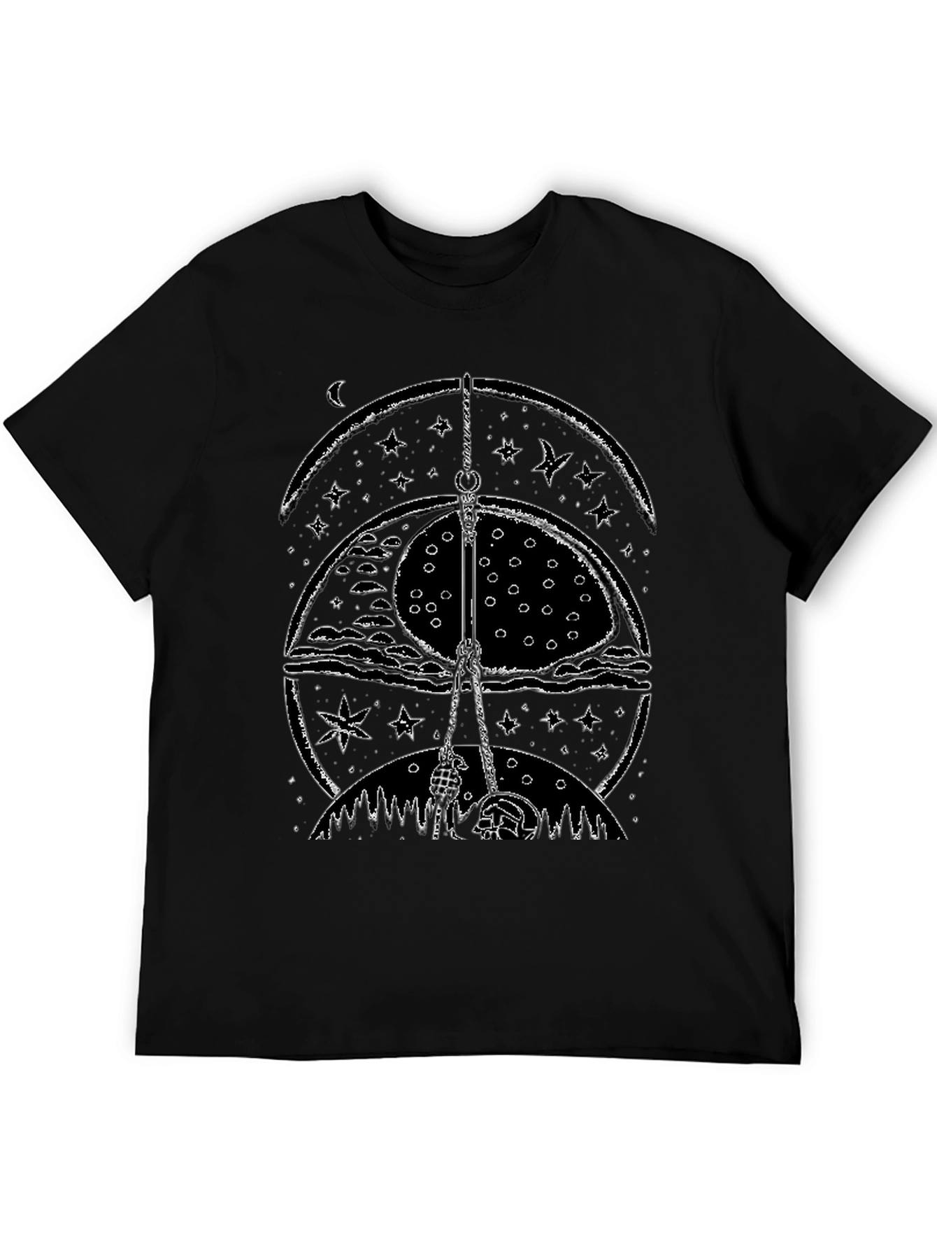 Mystic Nightscape Graphic Tee - Stylish Black Cotton