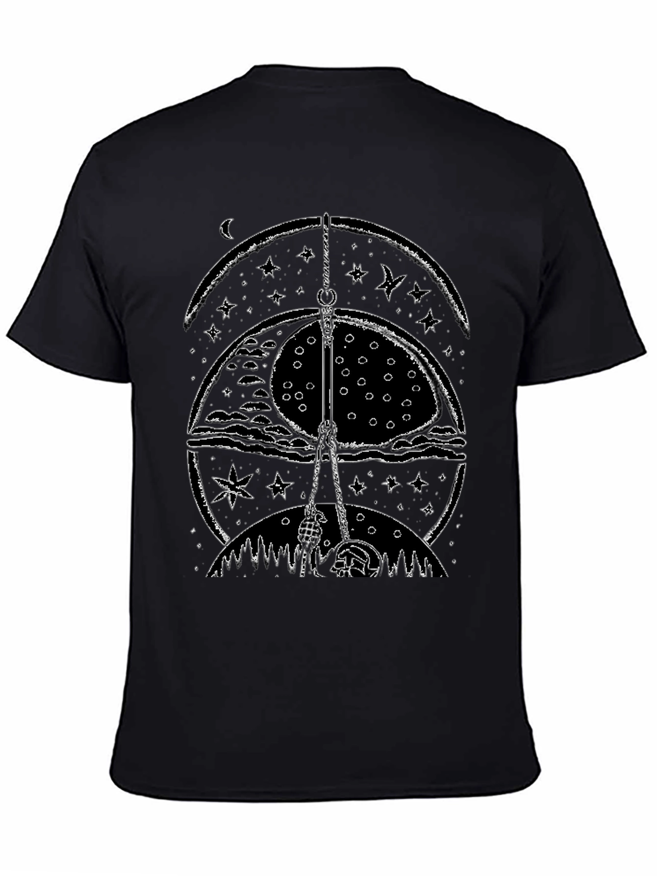 Mystic Nightscape Graphic Tee - Stylish Black Cotton