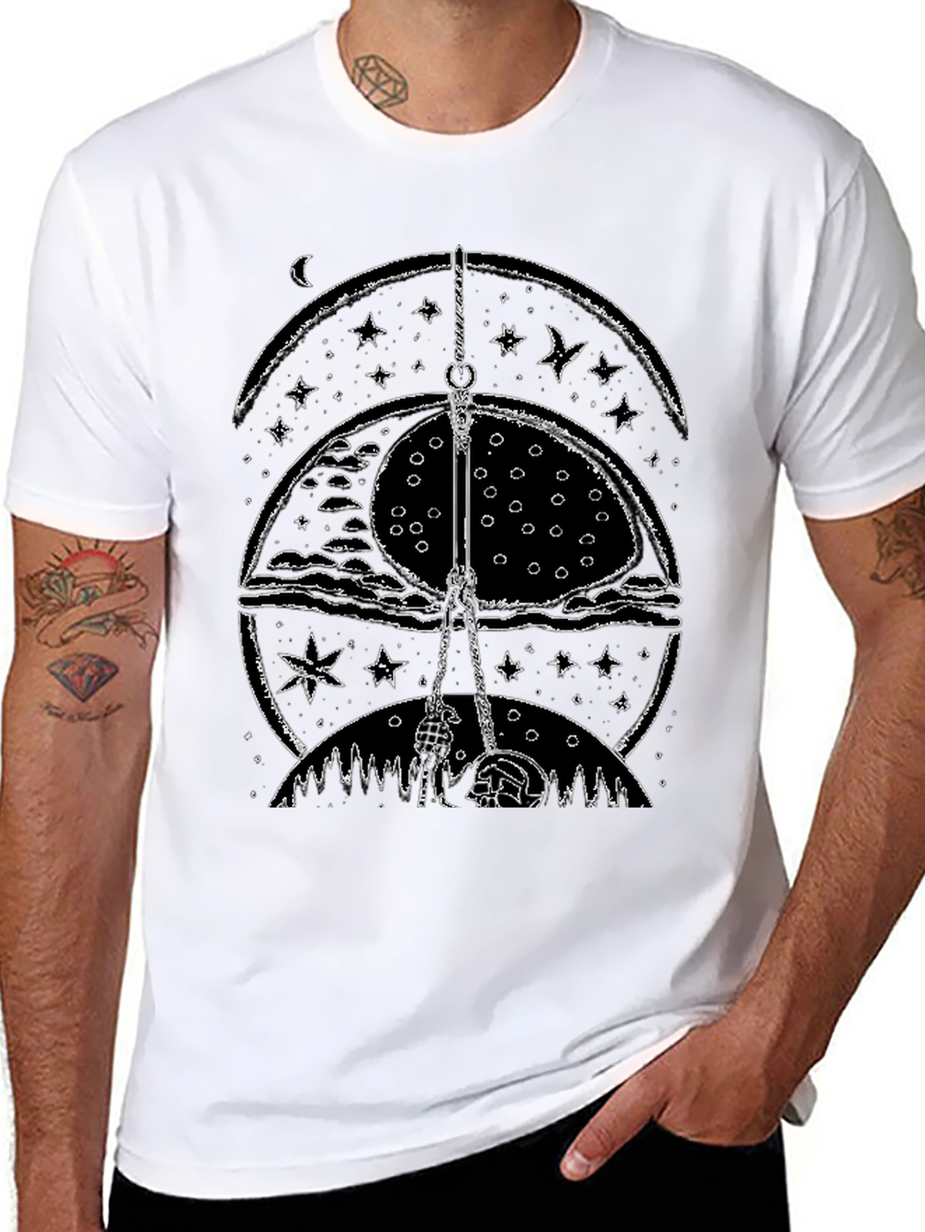 Mystic Nightscape Graphic Tee - Stylish Black Cotton