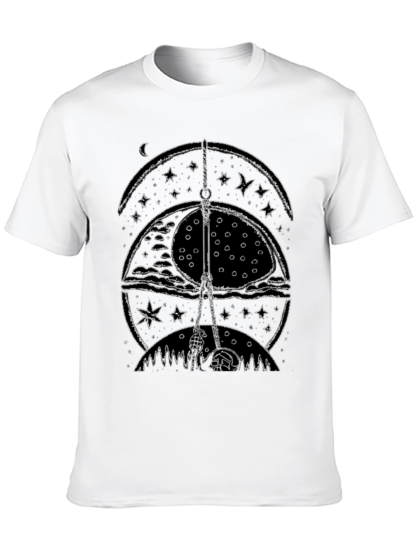 Mystic Nightscape Graphic Tee - Stylish Black Cotton