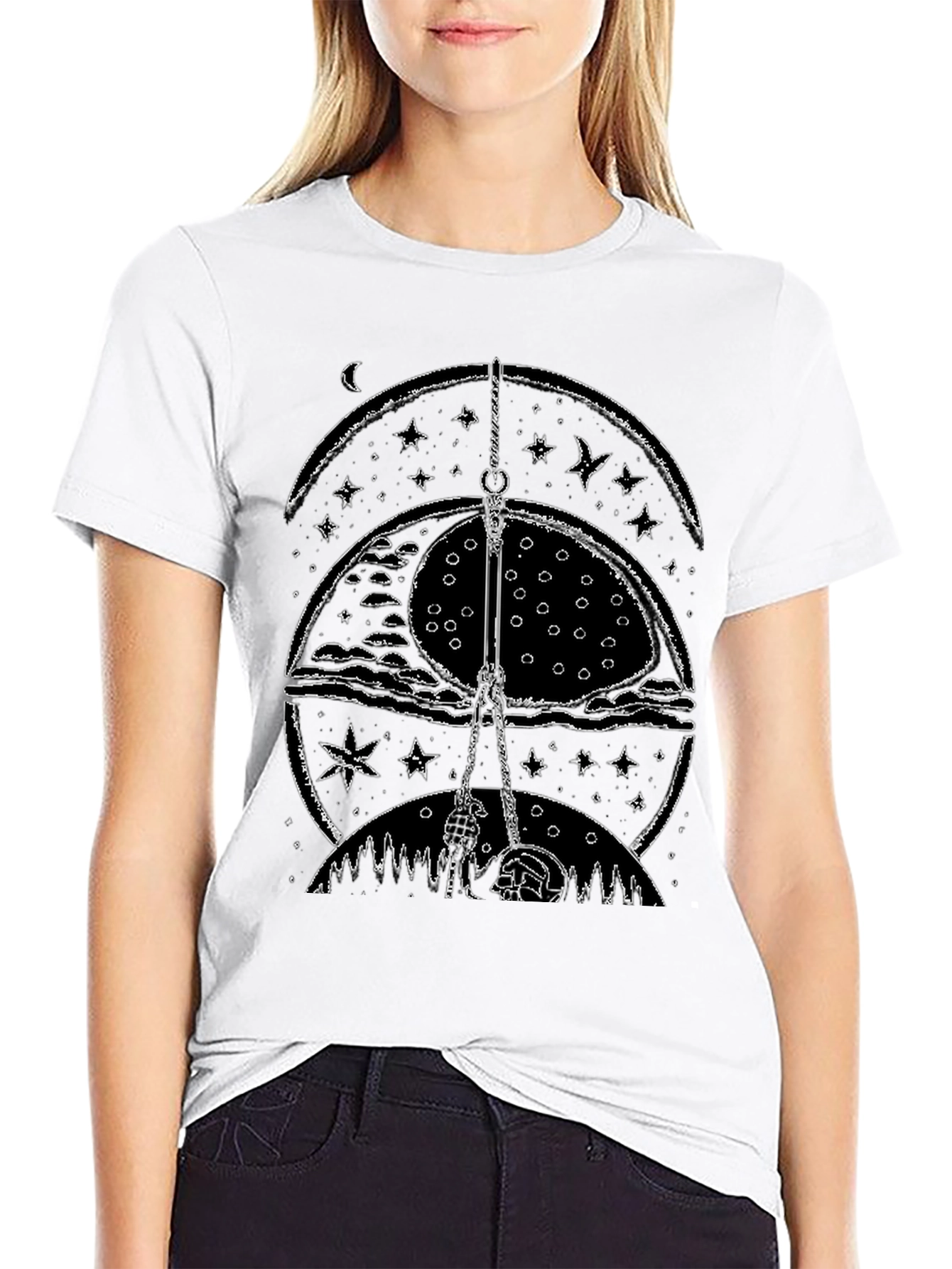 Mystic Nightscape Graphic Tee - Stylish Black Cotton