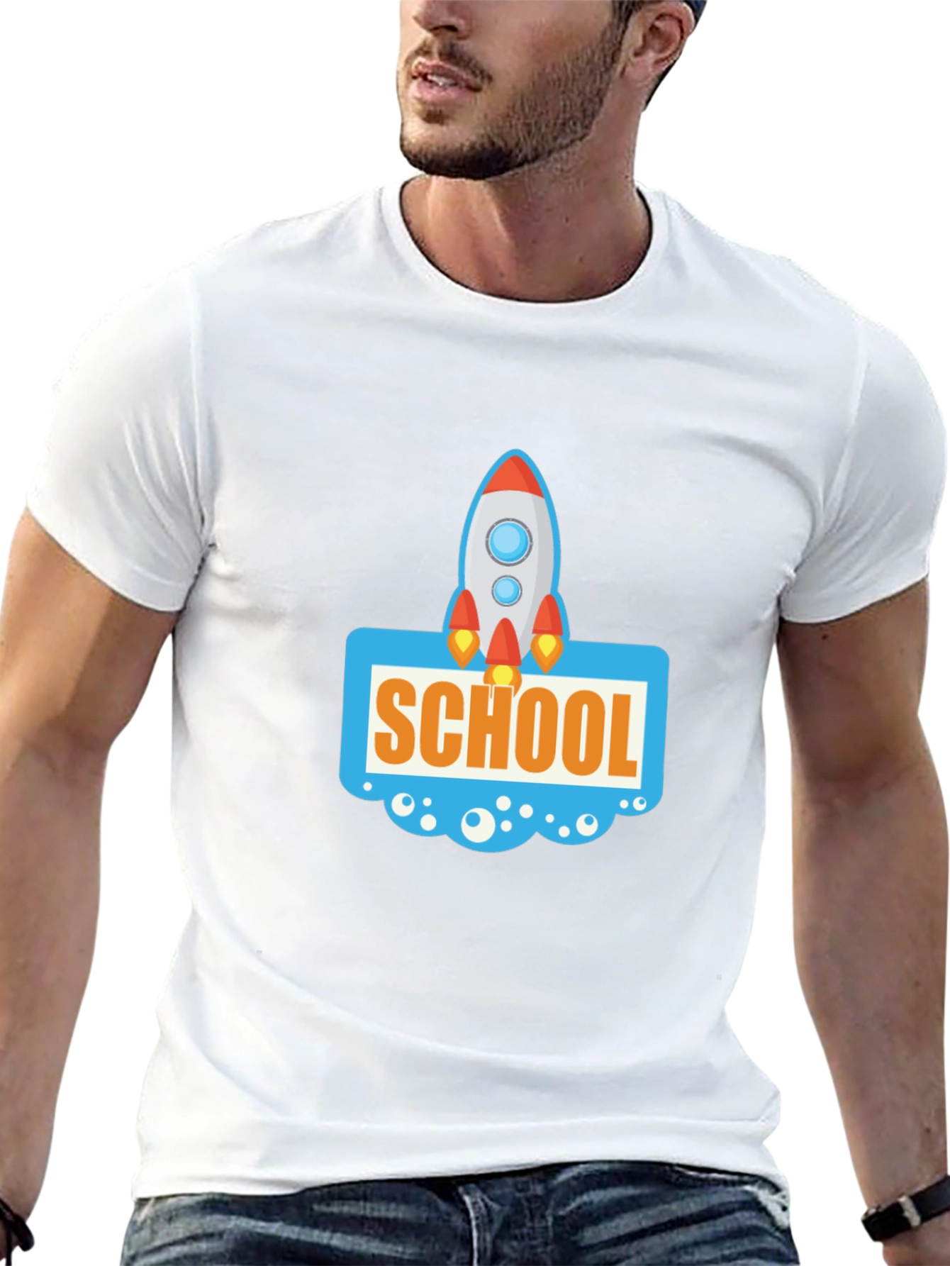 School Rocket Graphic Tee - Black Cotton T-Shirt