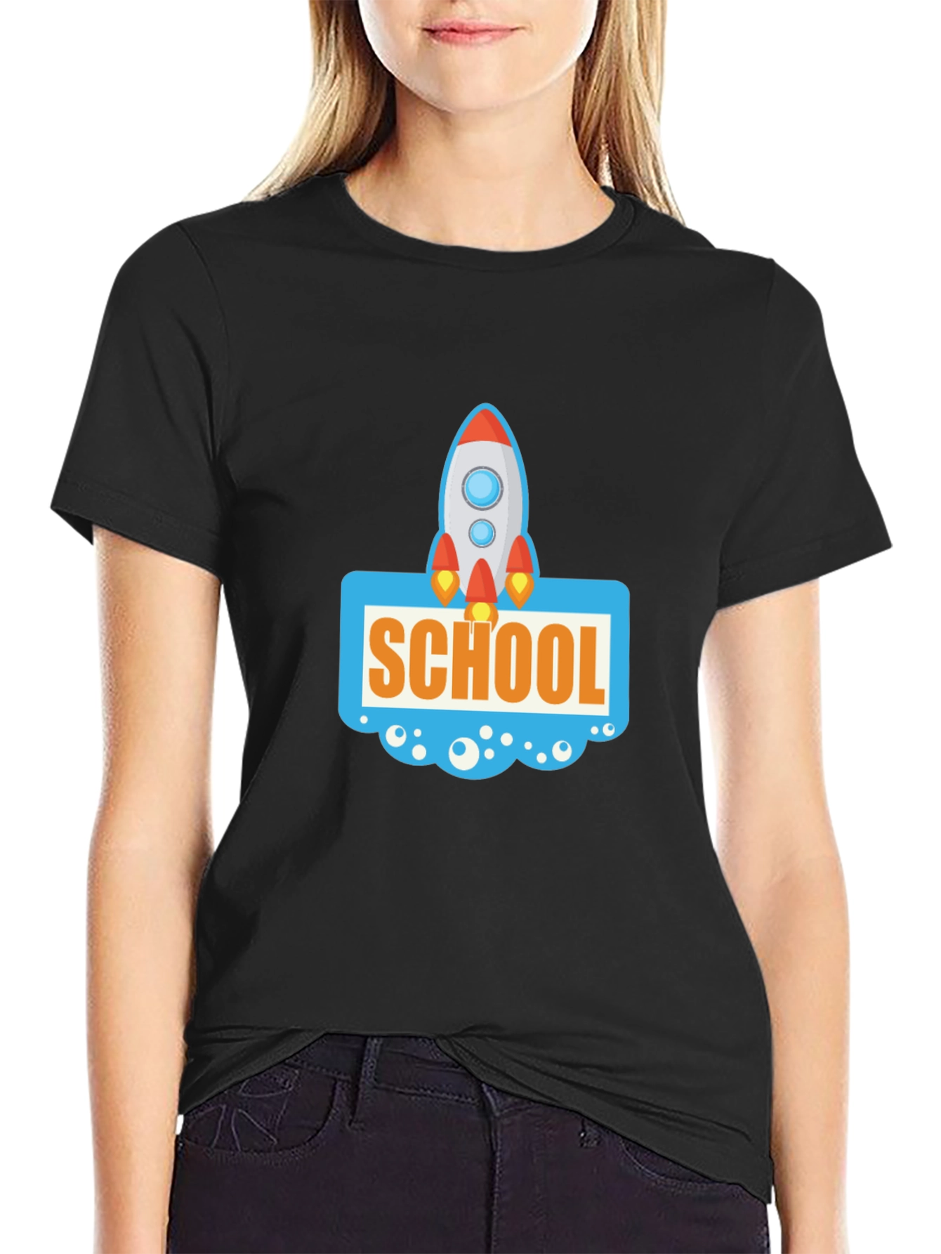 School Rocket Graphic Tee - Black Cotton T-Shirt