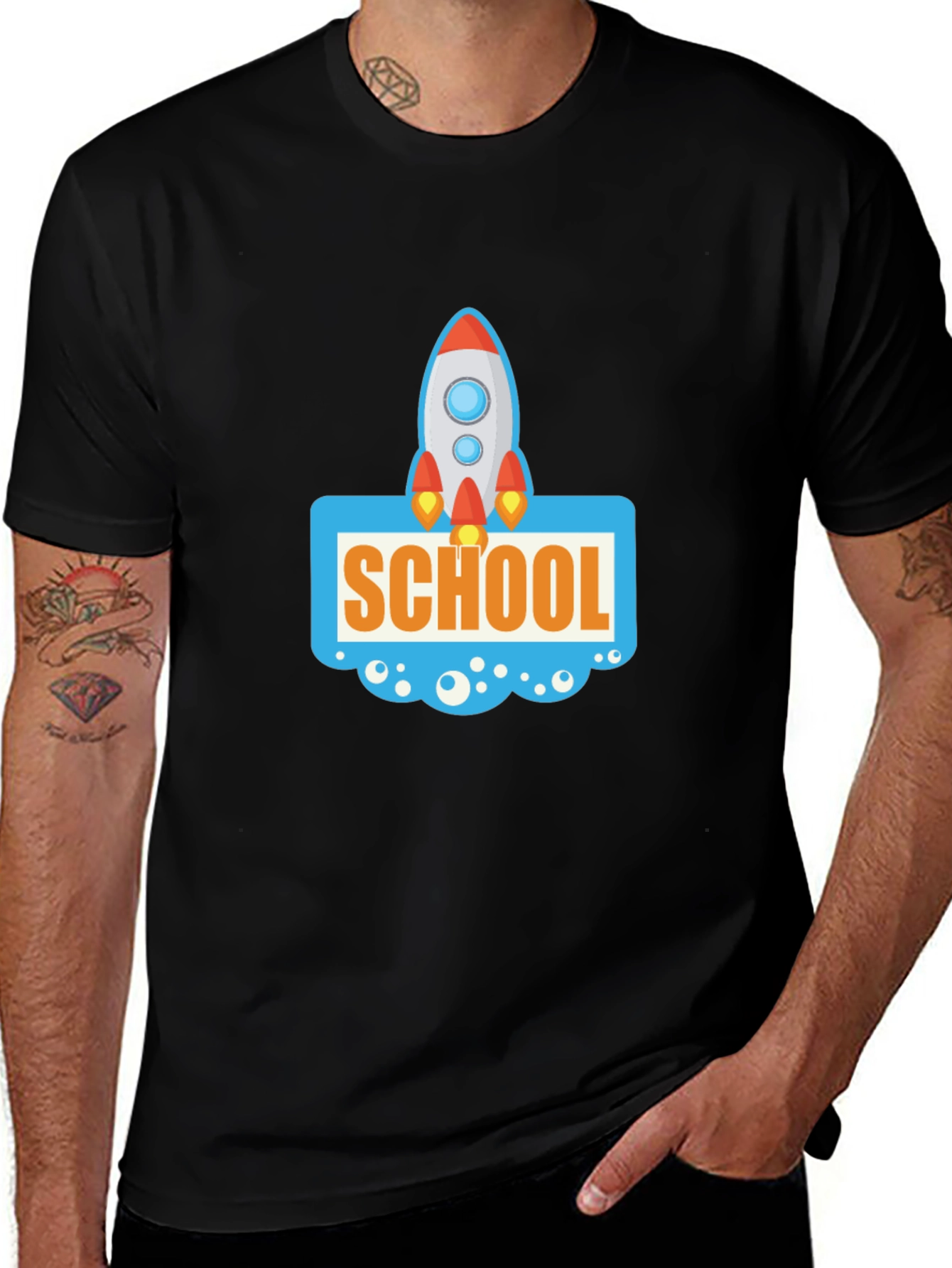 School Rocket Graphic Tee - Black Cotton T-Shirt