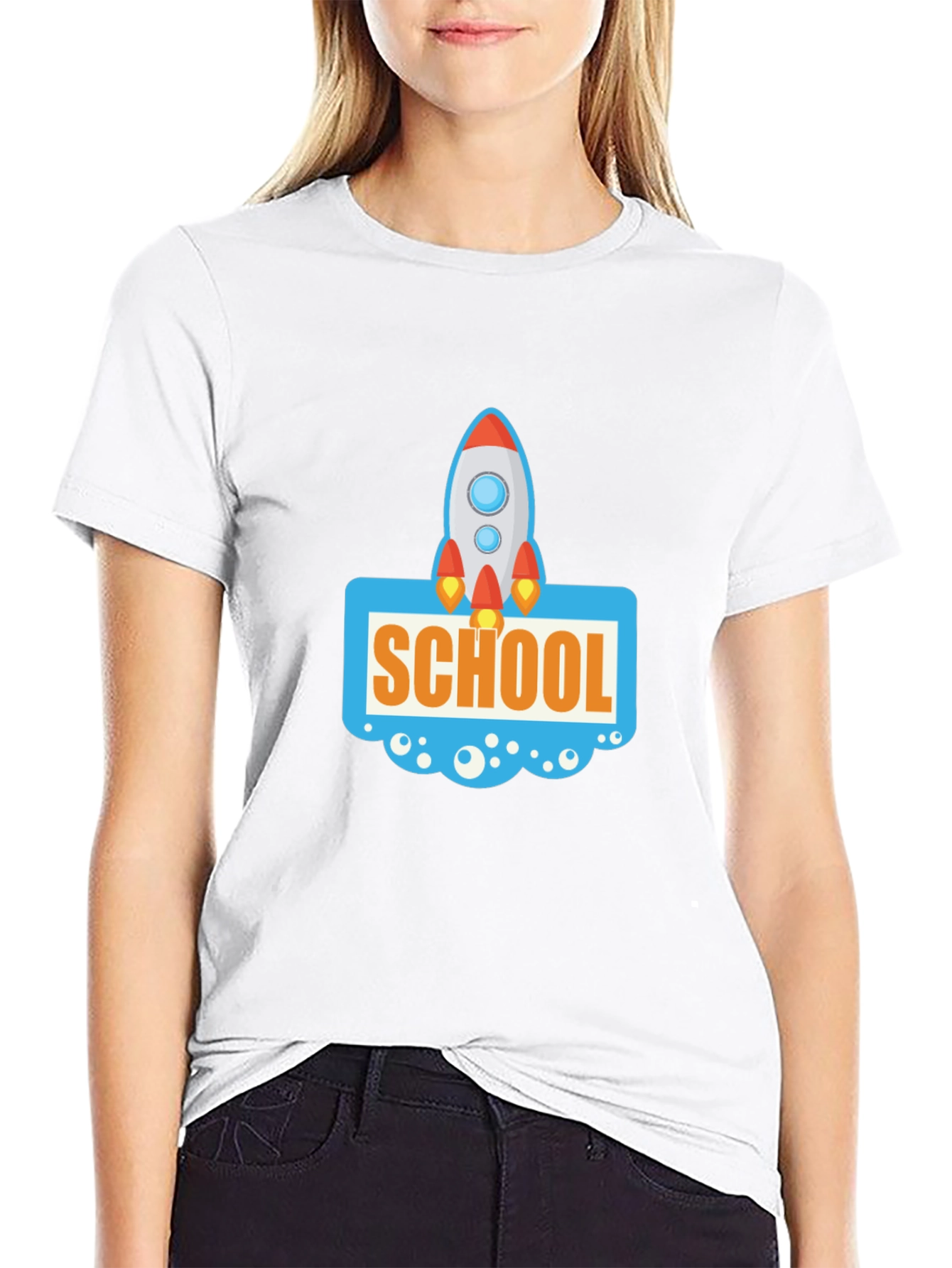 School Rocket Graphic Tee - Black Cotton T-Shirt