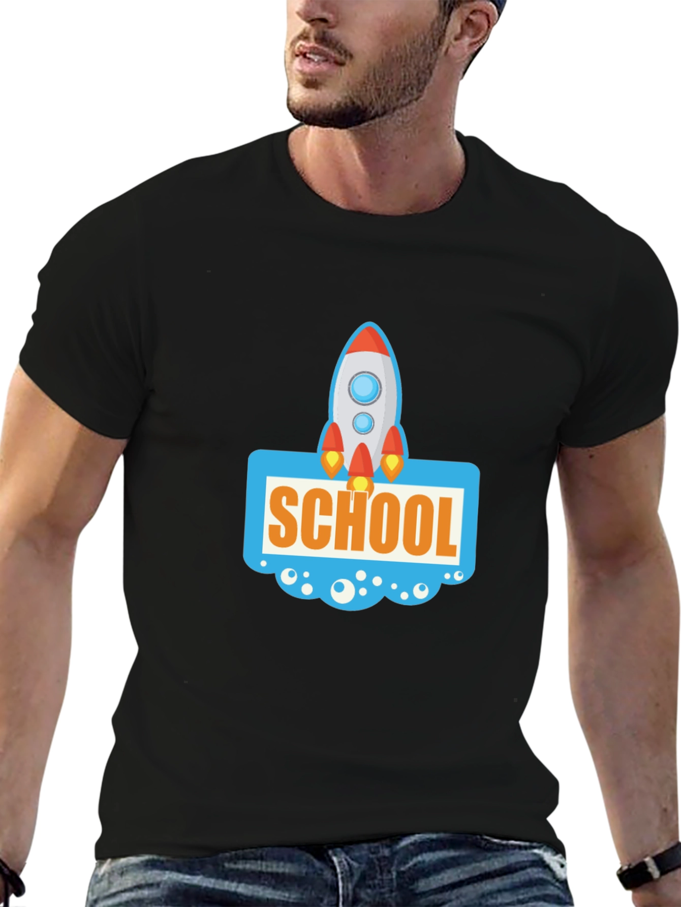 School Rocket Graphic Tee - Black Cotton T-Shirt