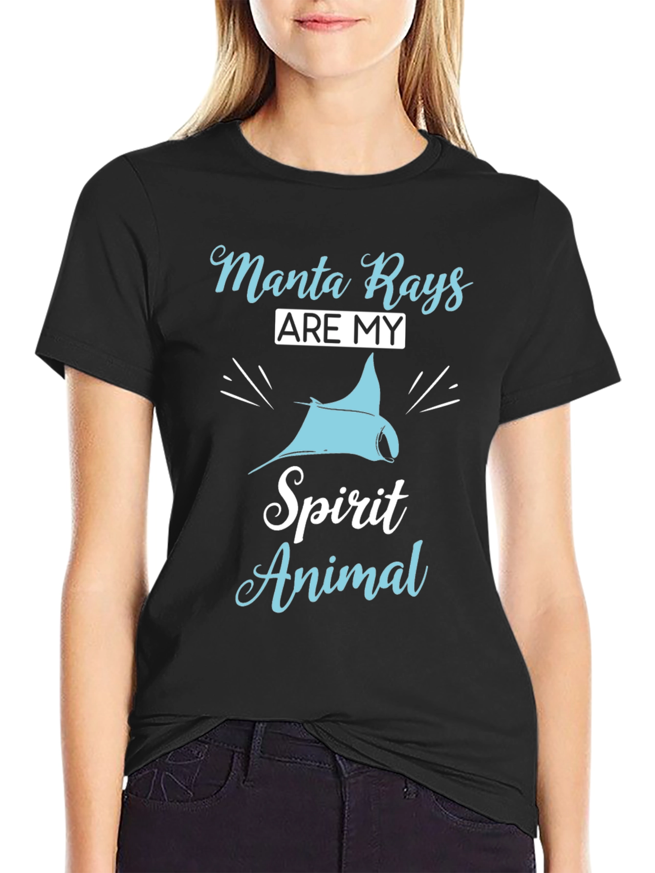 Manta Ray Spirit Animal Graphic T-Shirt - Black Cotton