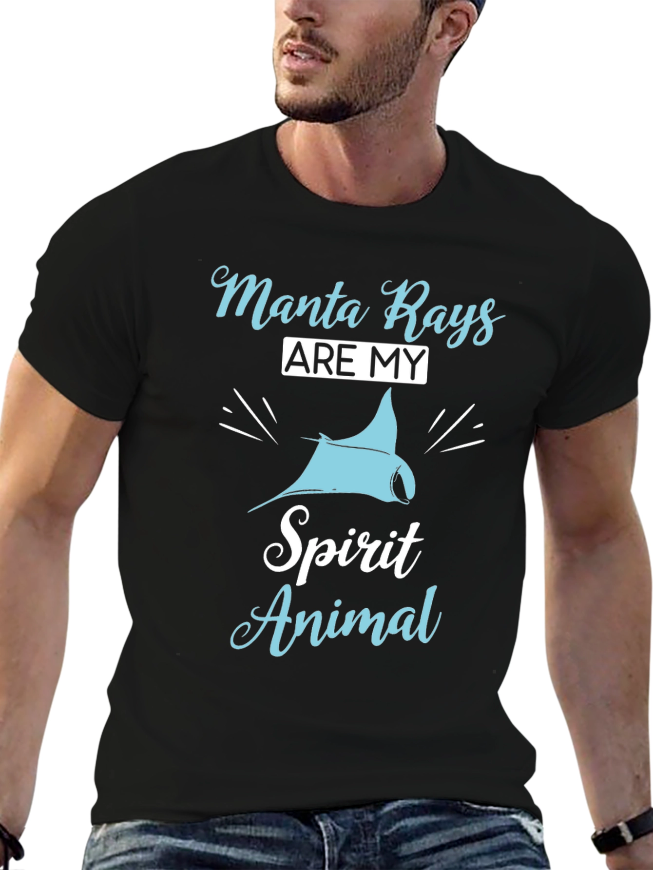 Manta Ray Spirit Animal Graphic T-Shirt - Black Cotton