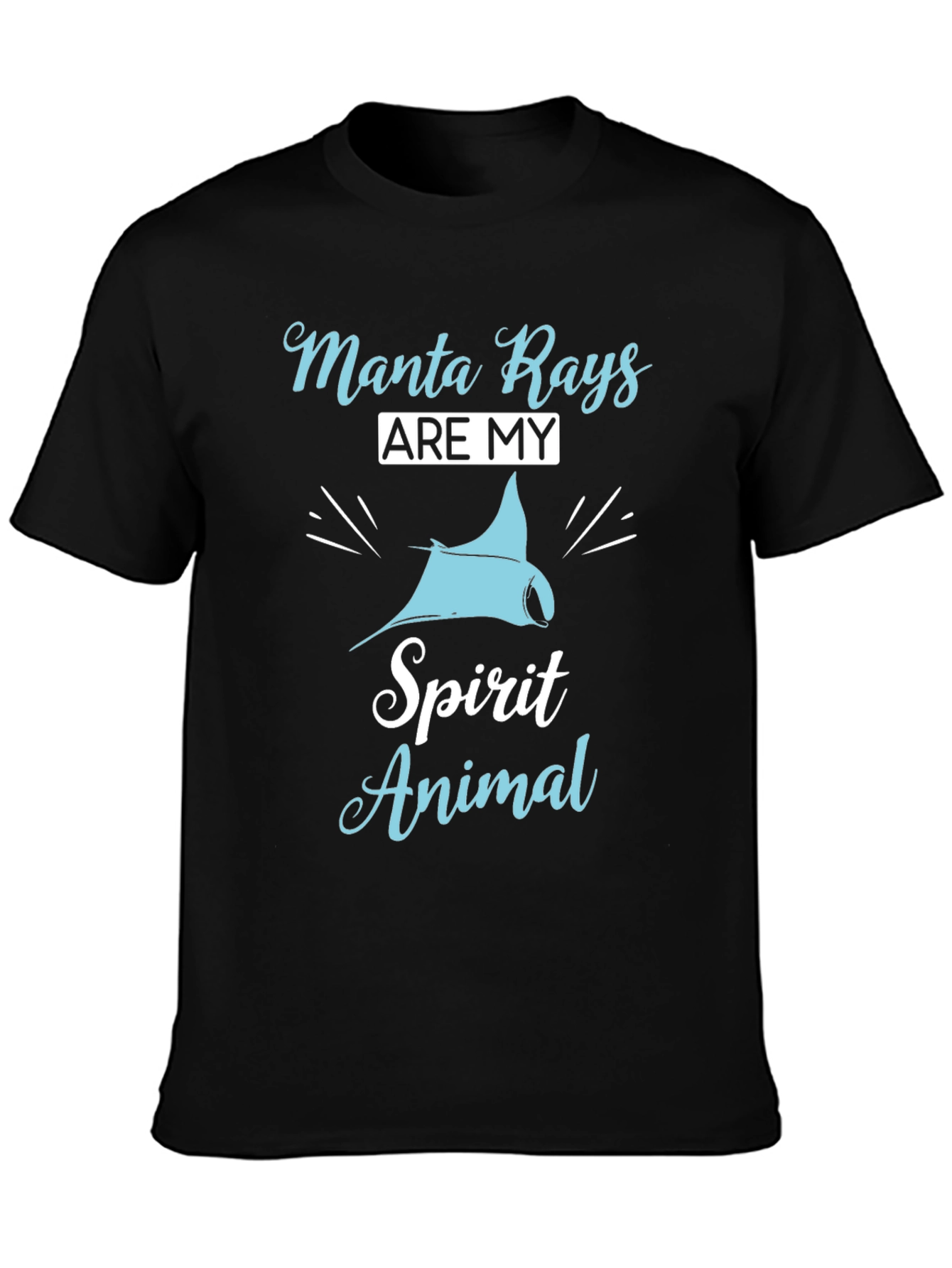 Manta Ray Spirit Animal Graphic T-Shirt - Black Cotton
