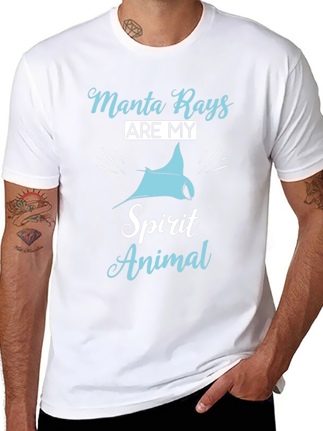 Manta Ray Spirit Animal Graphic T-Shirt - Black Cotton