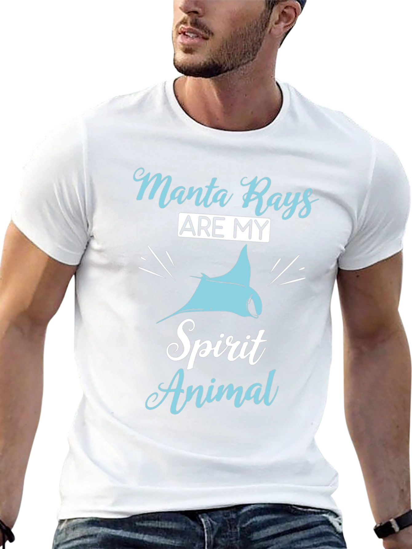 Manta Ray Spirit Animal Graphic T-Shirt - Black Cotton