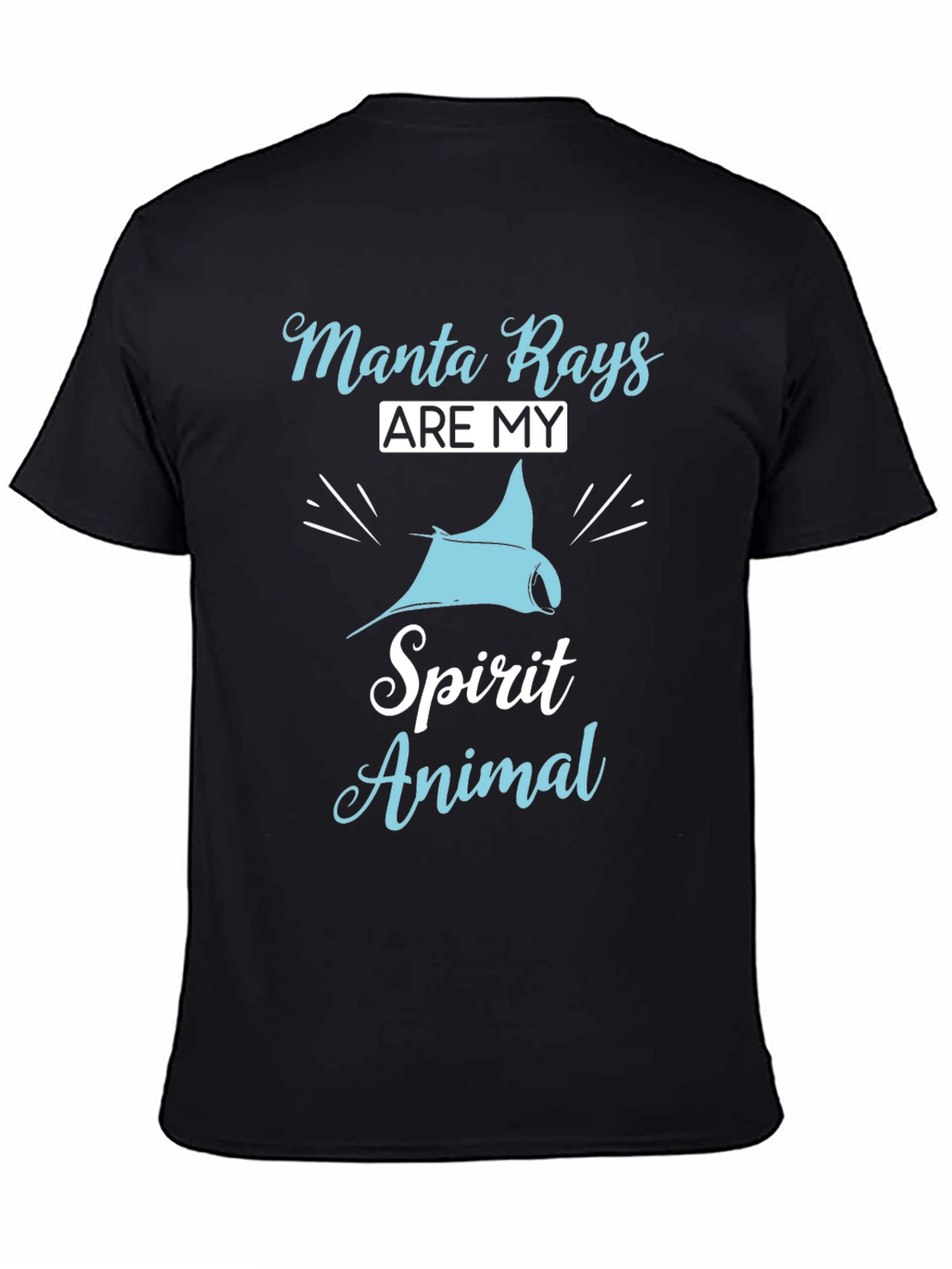 Manta Ray Spirit Animal Graphic T-Shirt - Black Cotton