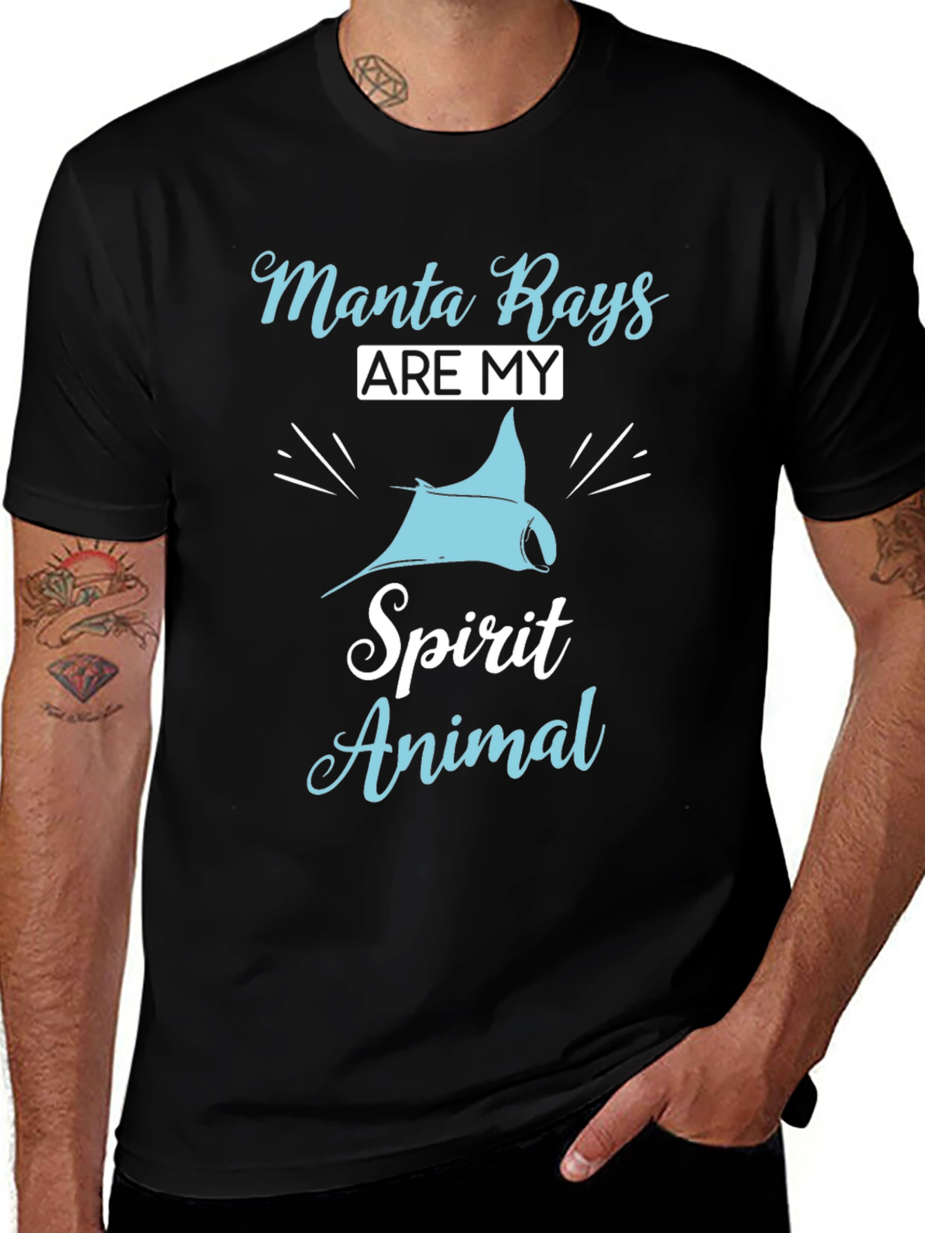 Manta Ray Spirit Animal Graphic T-Shirt - Black Cotton