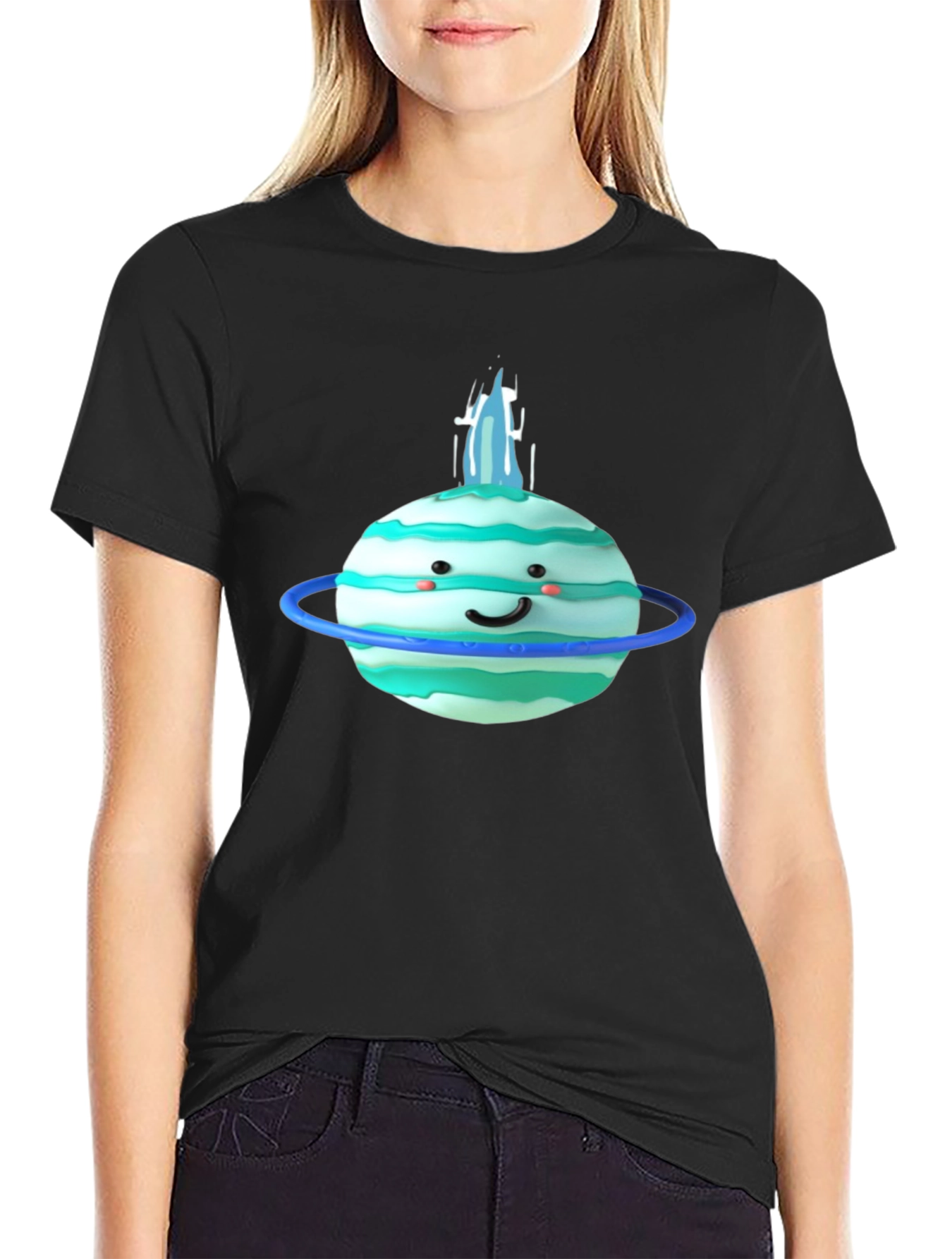 Cute Planet Graphic Tee - Black Cotton T-Shirt