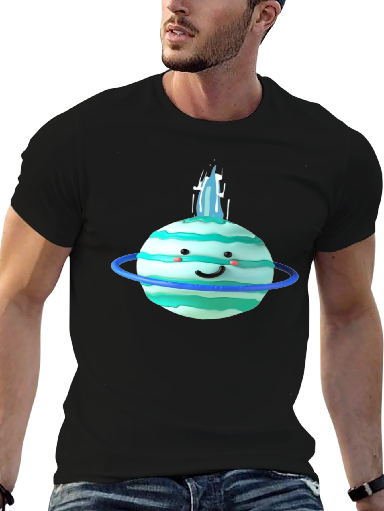 Cute Planet Graphic Tee - Black Cotton T-Shirt