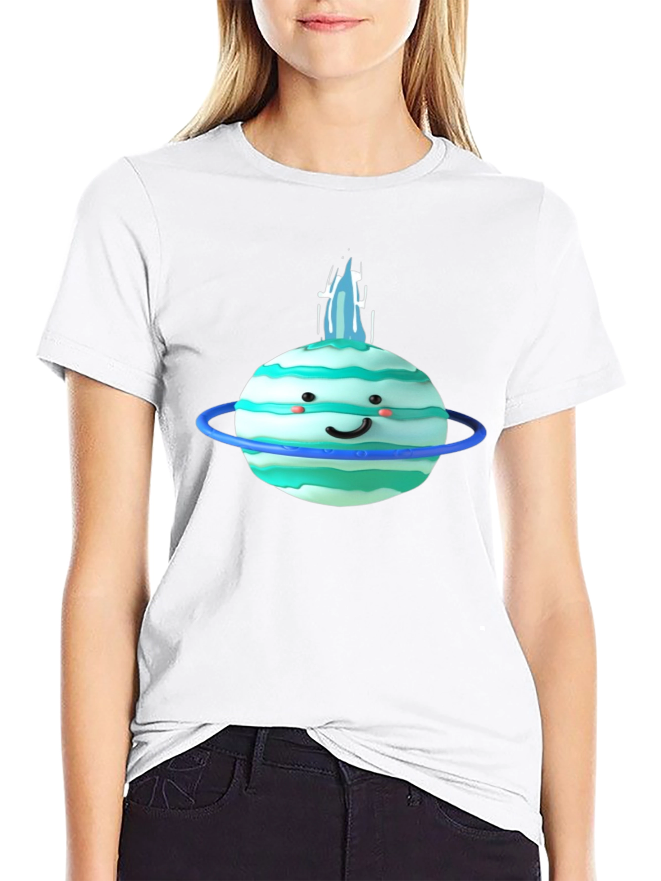 Cute Planet Graphic Tee - Black Cotton T-Shirt