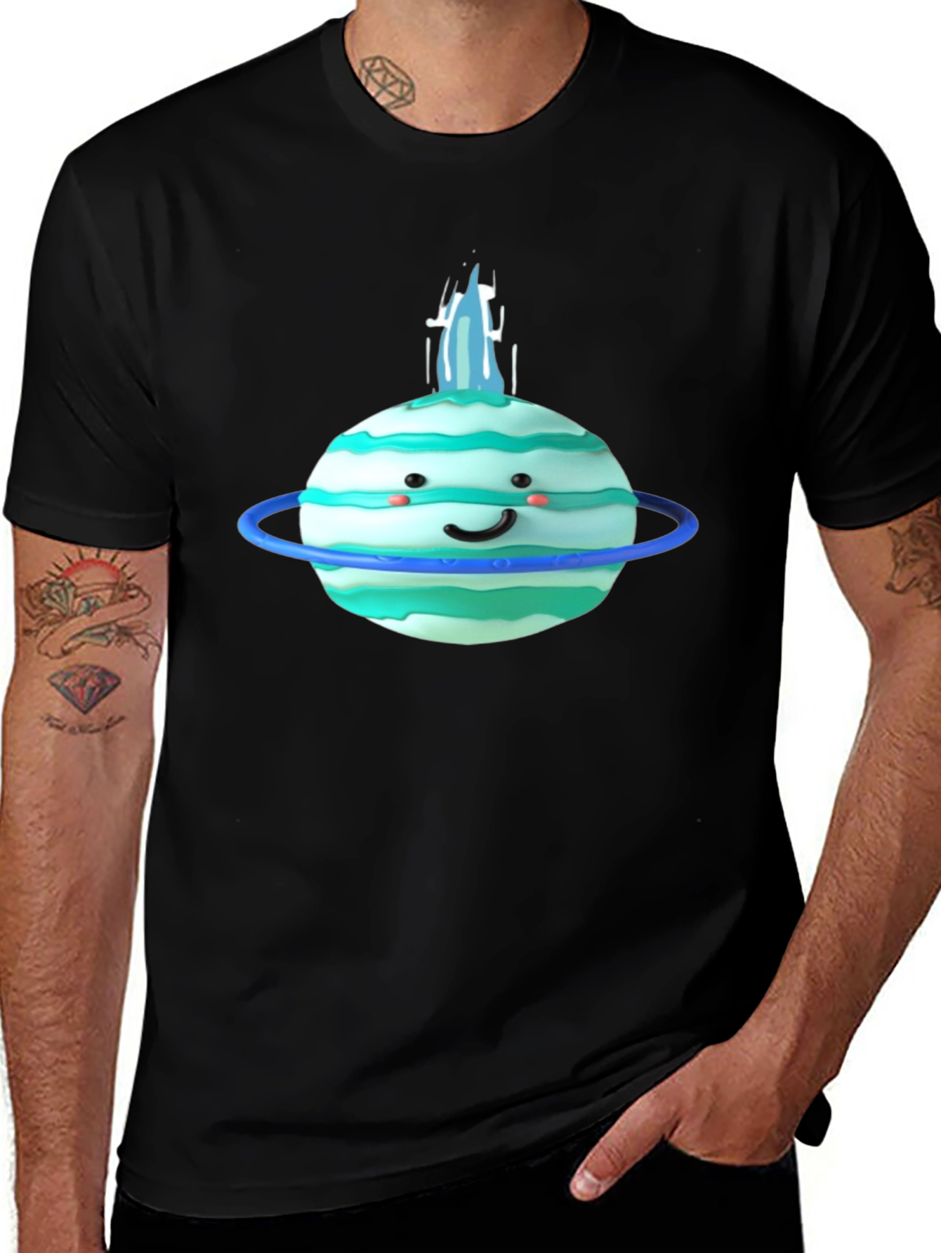 Cute Planet Graphic Tee - Black Cotton T-Shirt