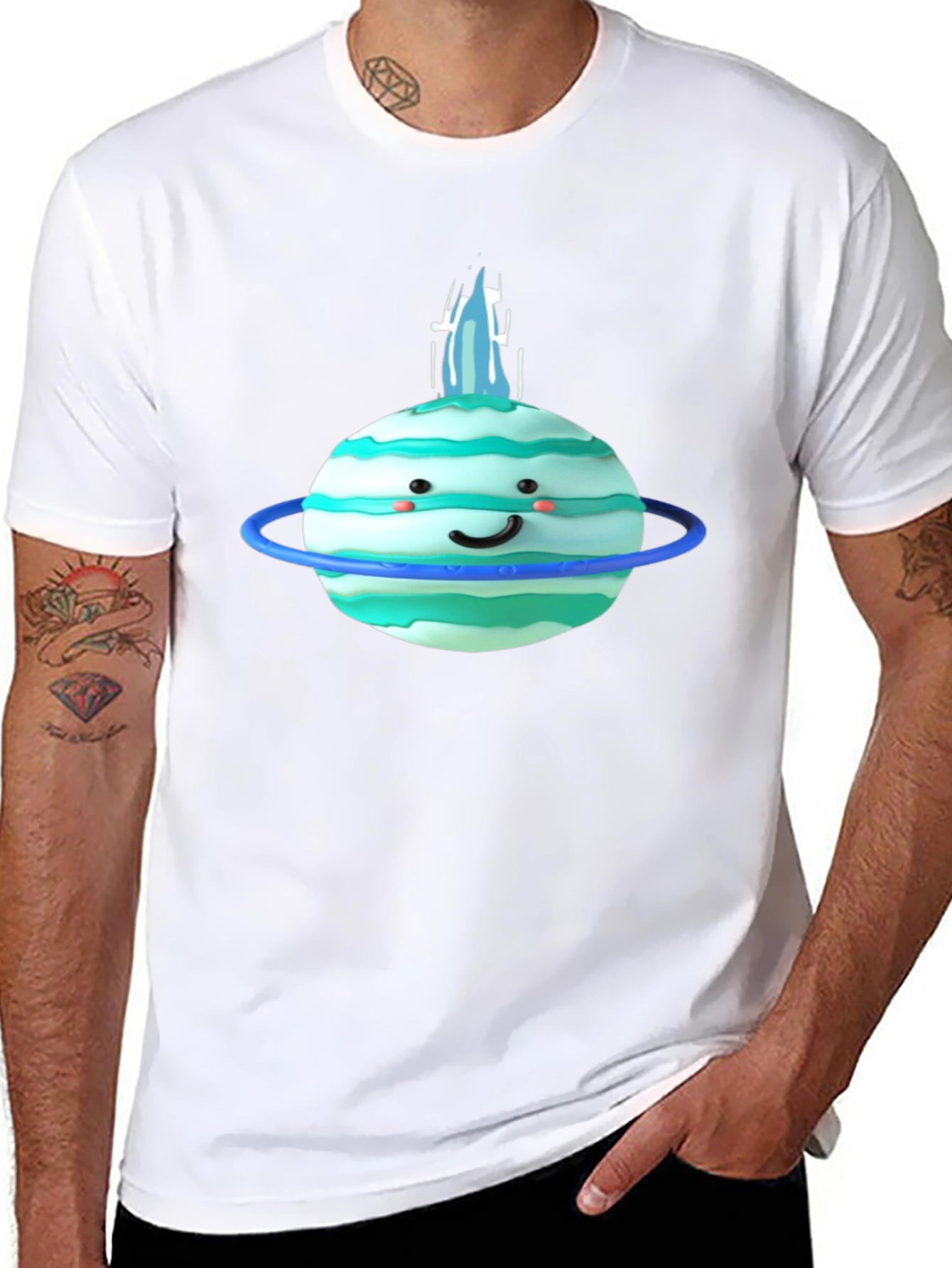 Cute Planet Graphic Tee - Black Cotton T-Shirt