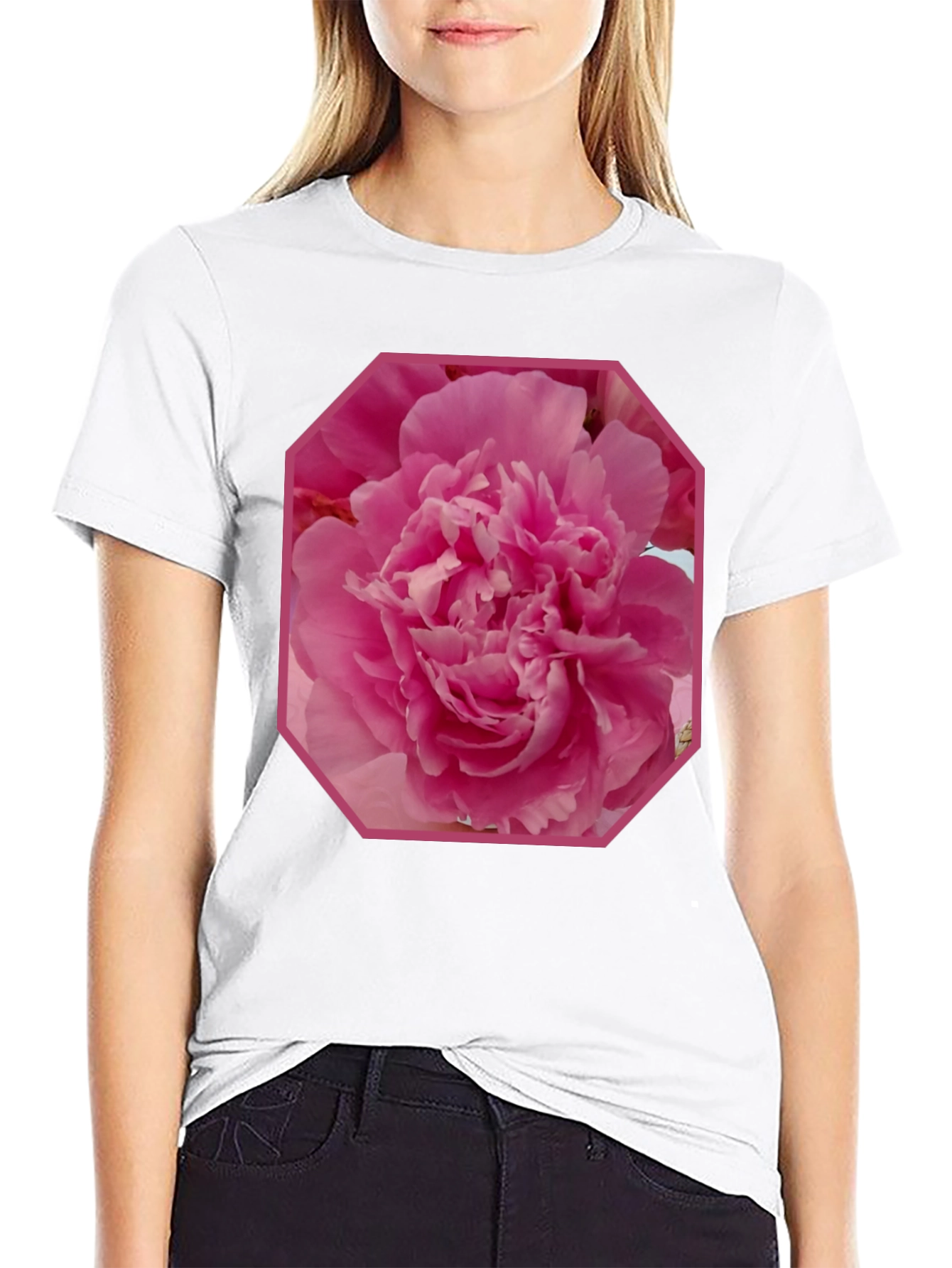 Pink Flower Graphic Tee - Stylish Mens Black T-Shirt
