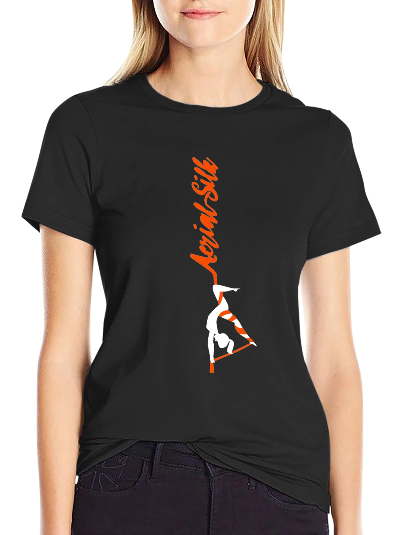 Aerial Silk Black T-Shirt - Gymnast Design