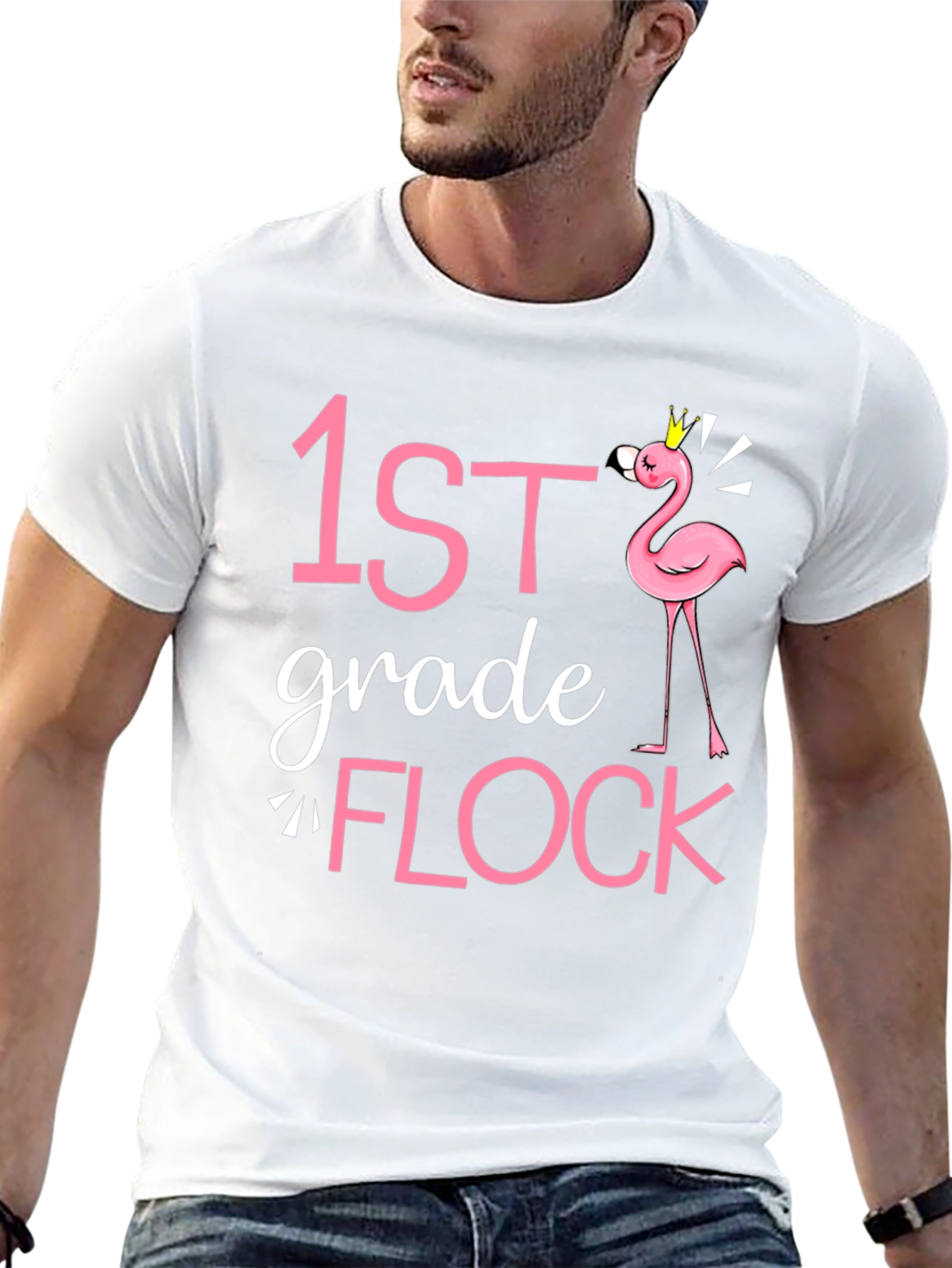 1st Grade Flock Flamingo Teacher Shirt