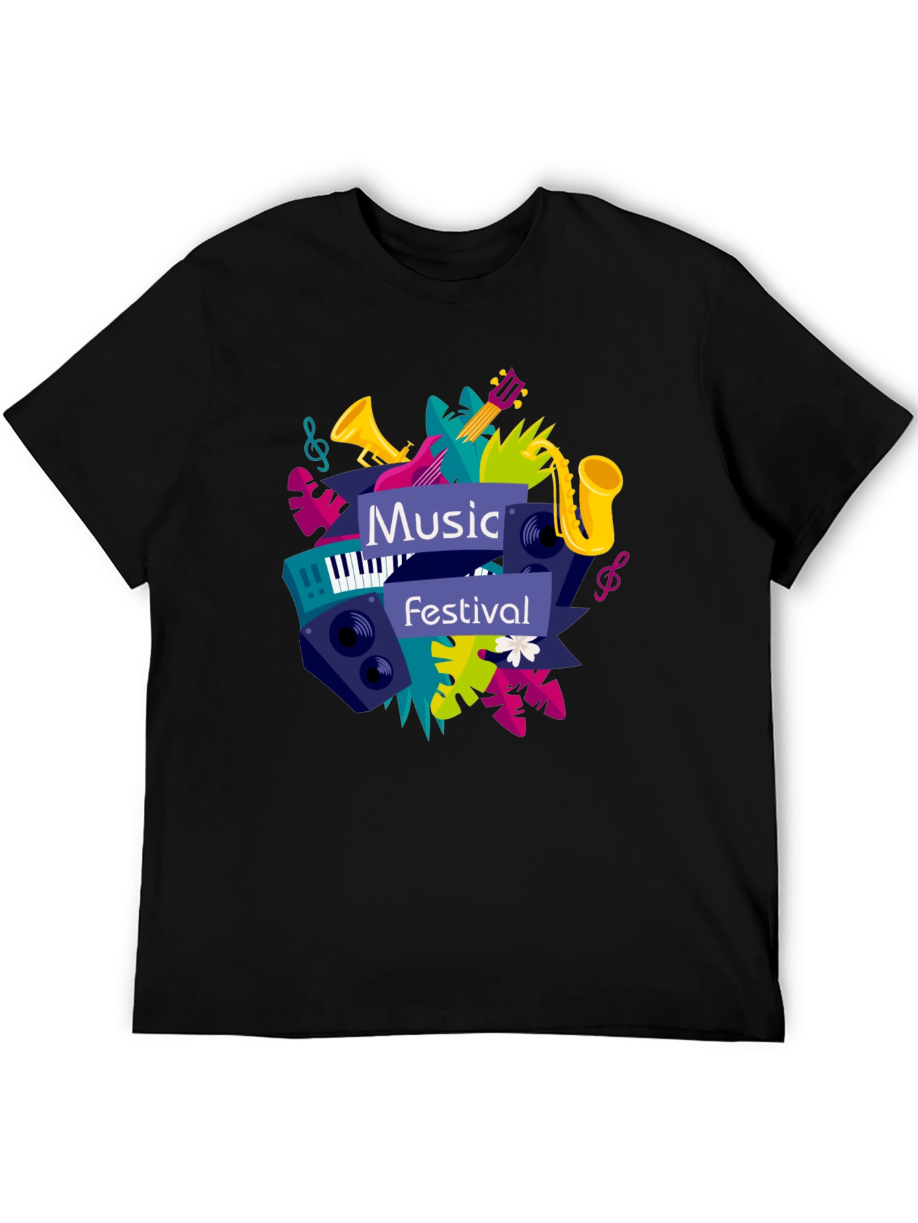 Music Festival Graphic Tee - Black Cotton T-Shirt