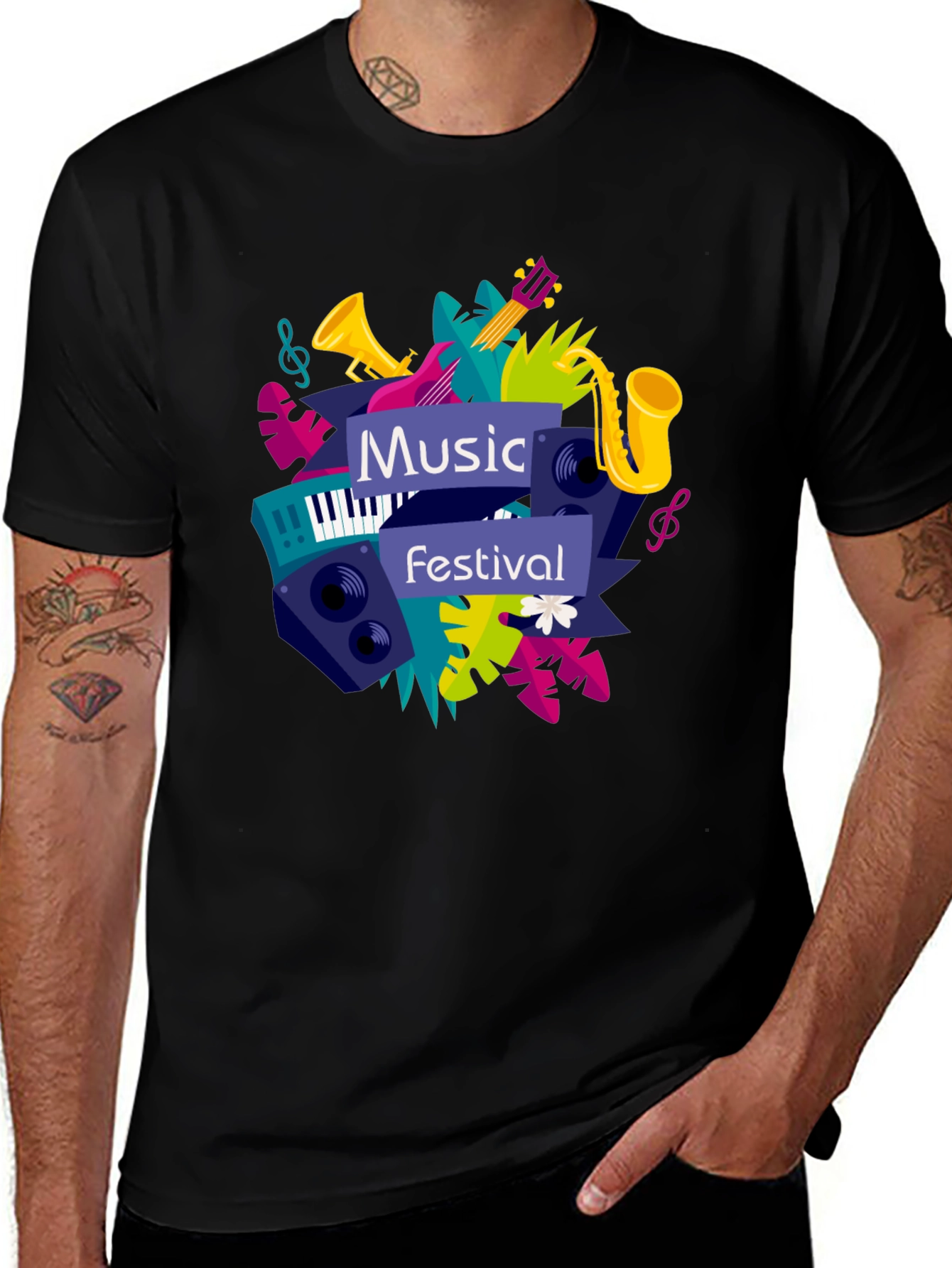 Music Festival Graphic Tee - Black Cotton T-Shirt