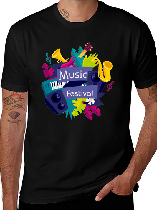 Music Festival Graphic Tee - Black Cotton T-Shirt