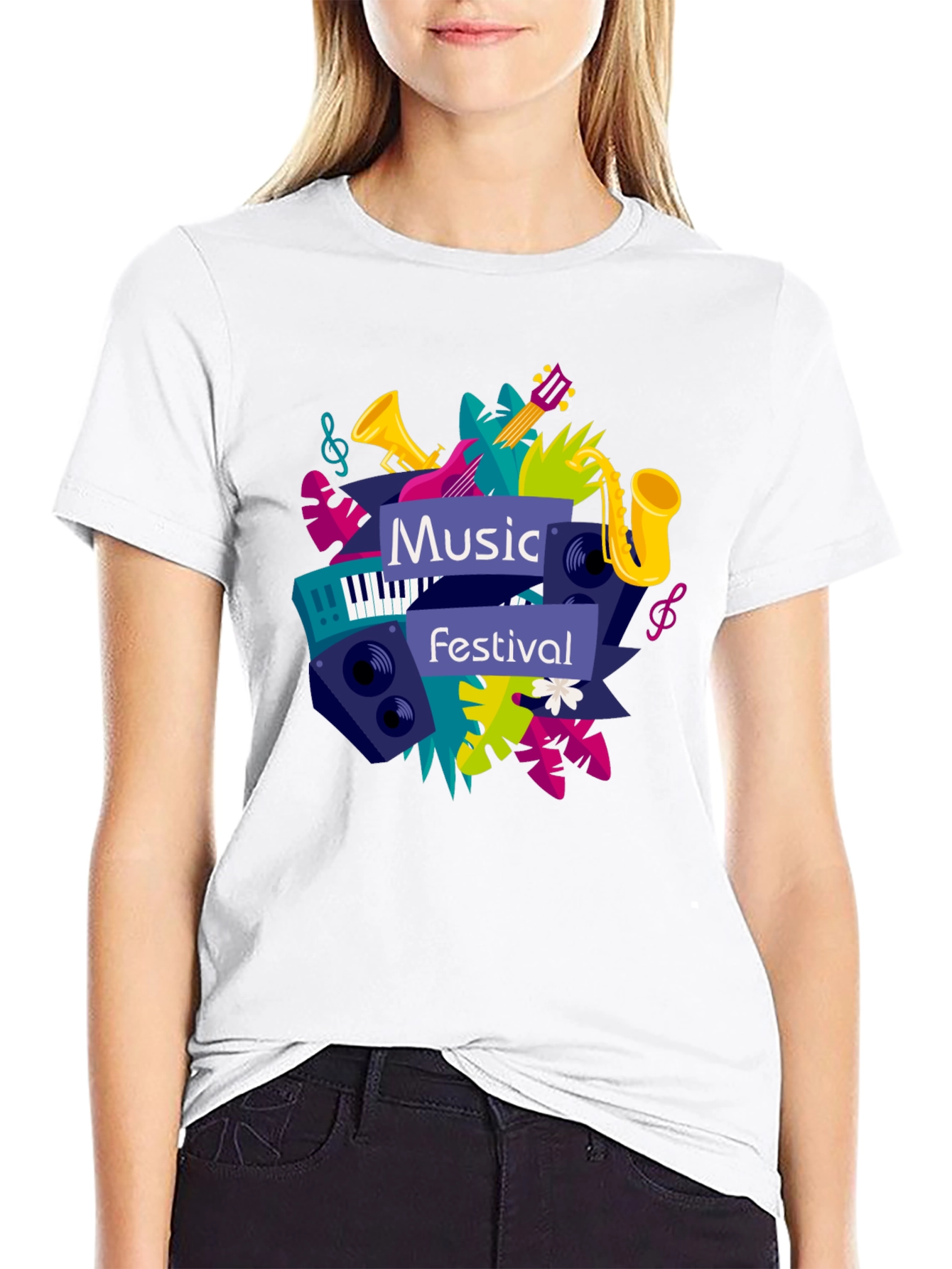 Music Festival Graphic Tee - Black Cotton T-Shirt