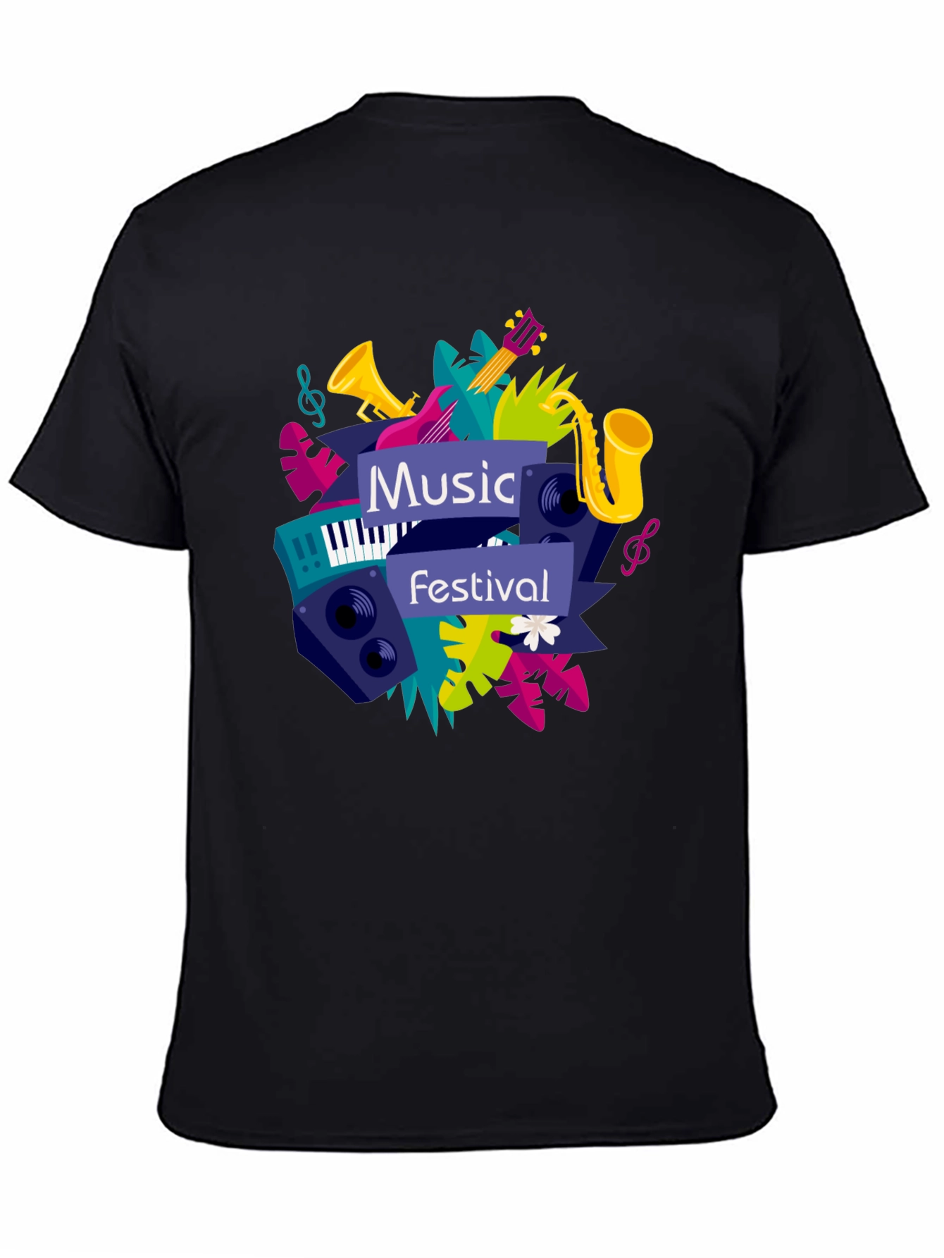 Music Festival Graphic Tee - Black Cotton T-Shirt