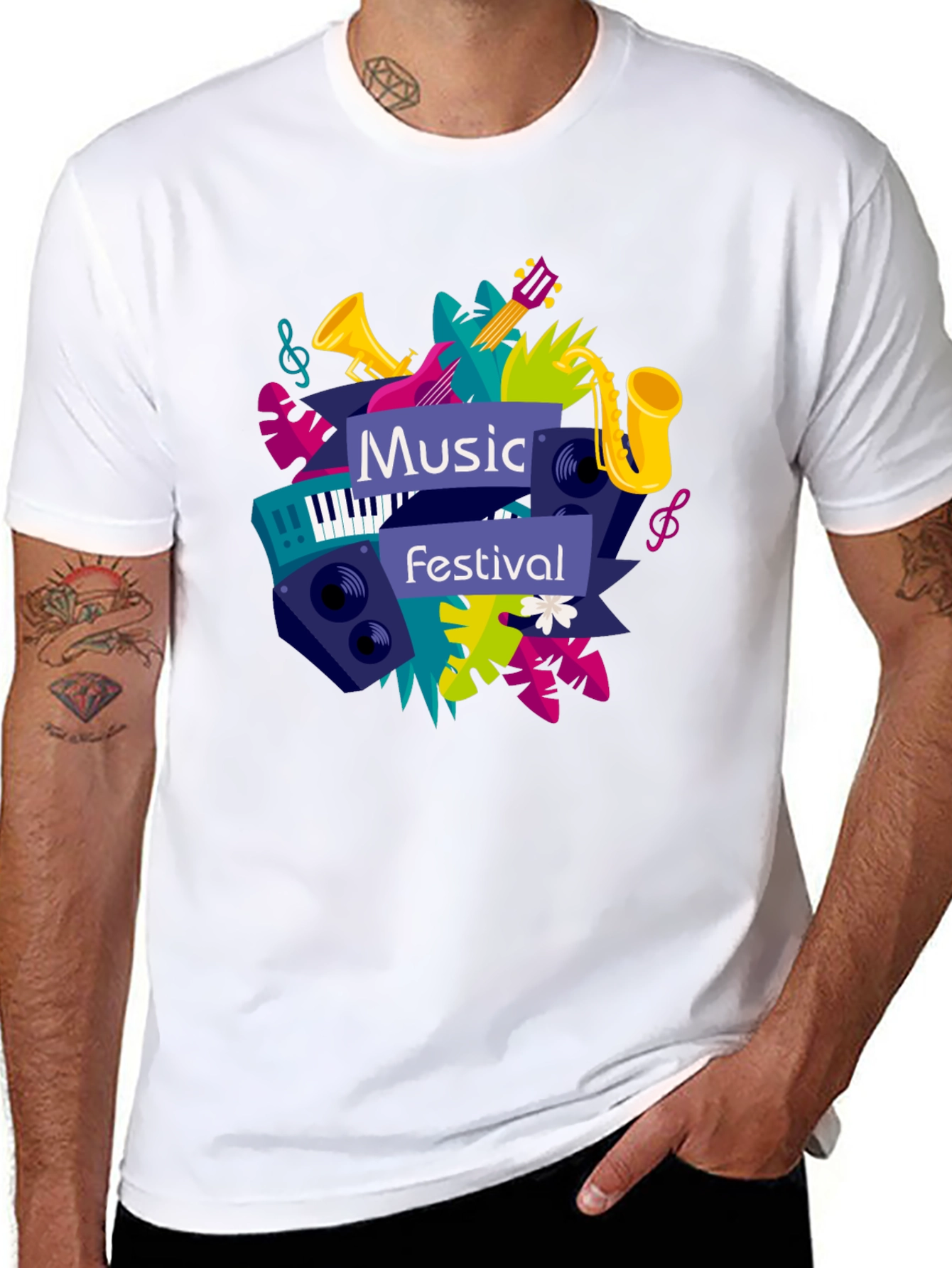 Music Festival Graphic Tee - Black Cotton T-Shirt