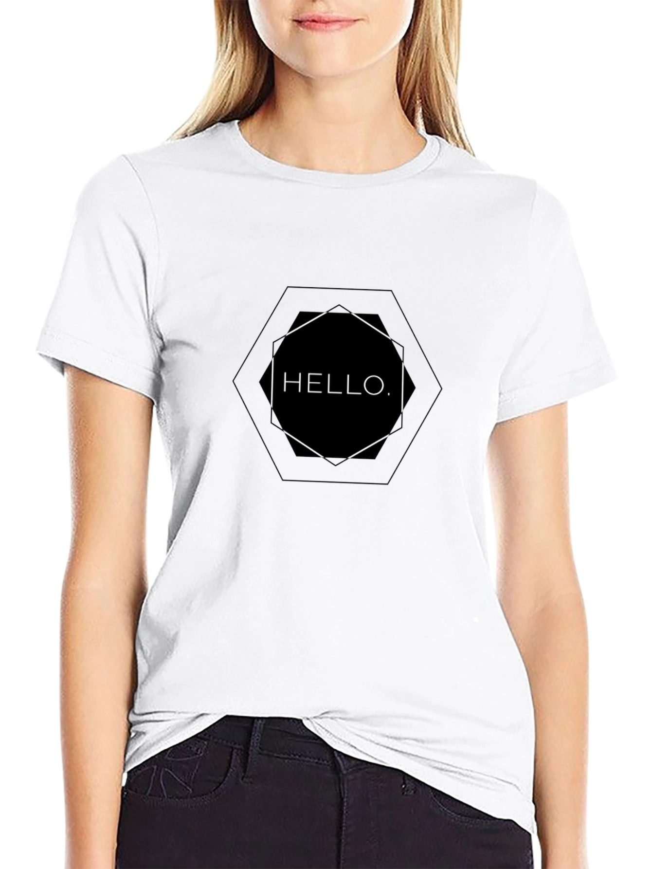 Modern Hello Graphic Tee - Black Cotton Casual Shirt