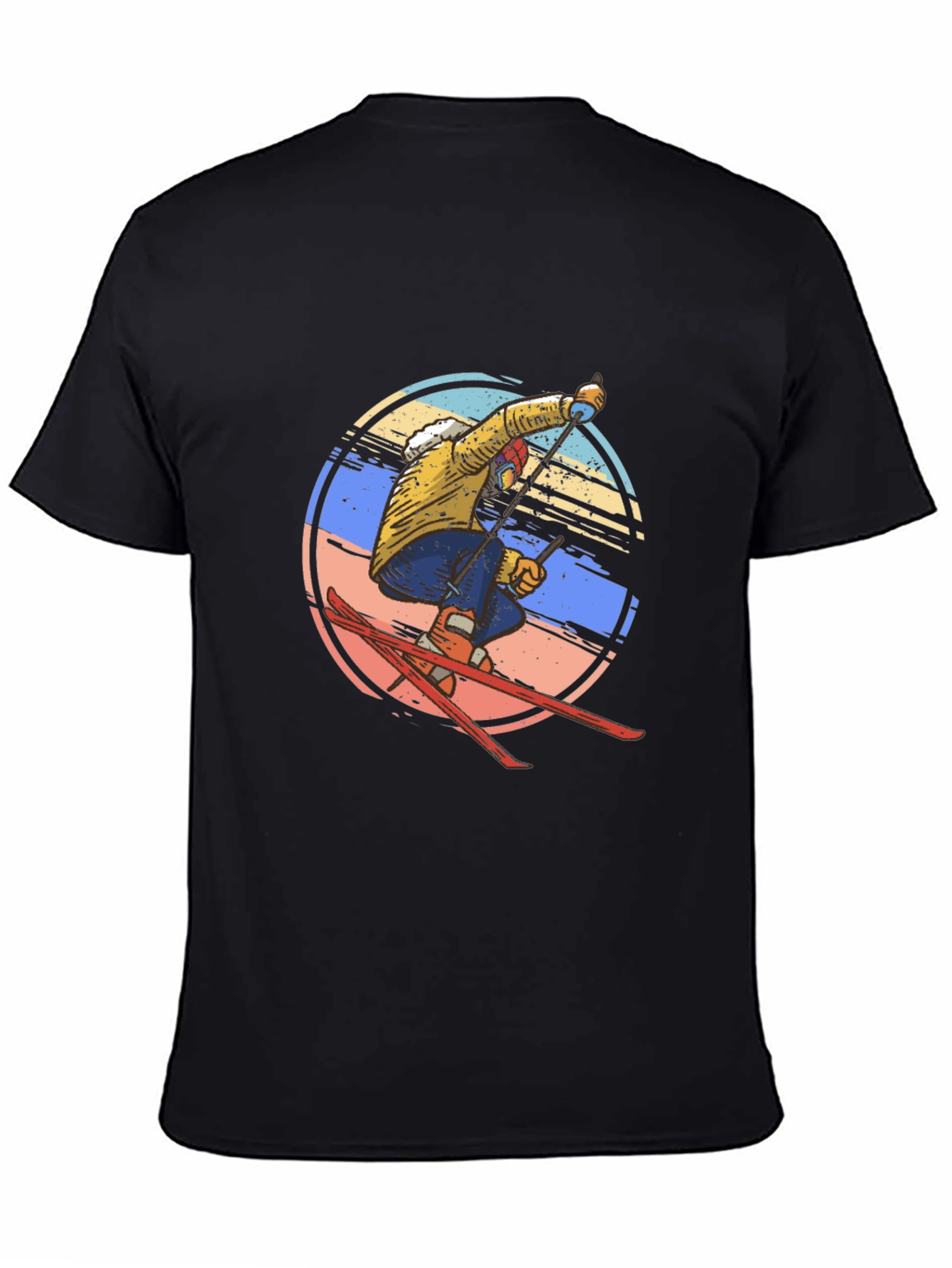 Retro Skiing Graphic Tee - Mens Black Cotton T-Shirt