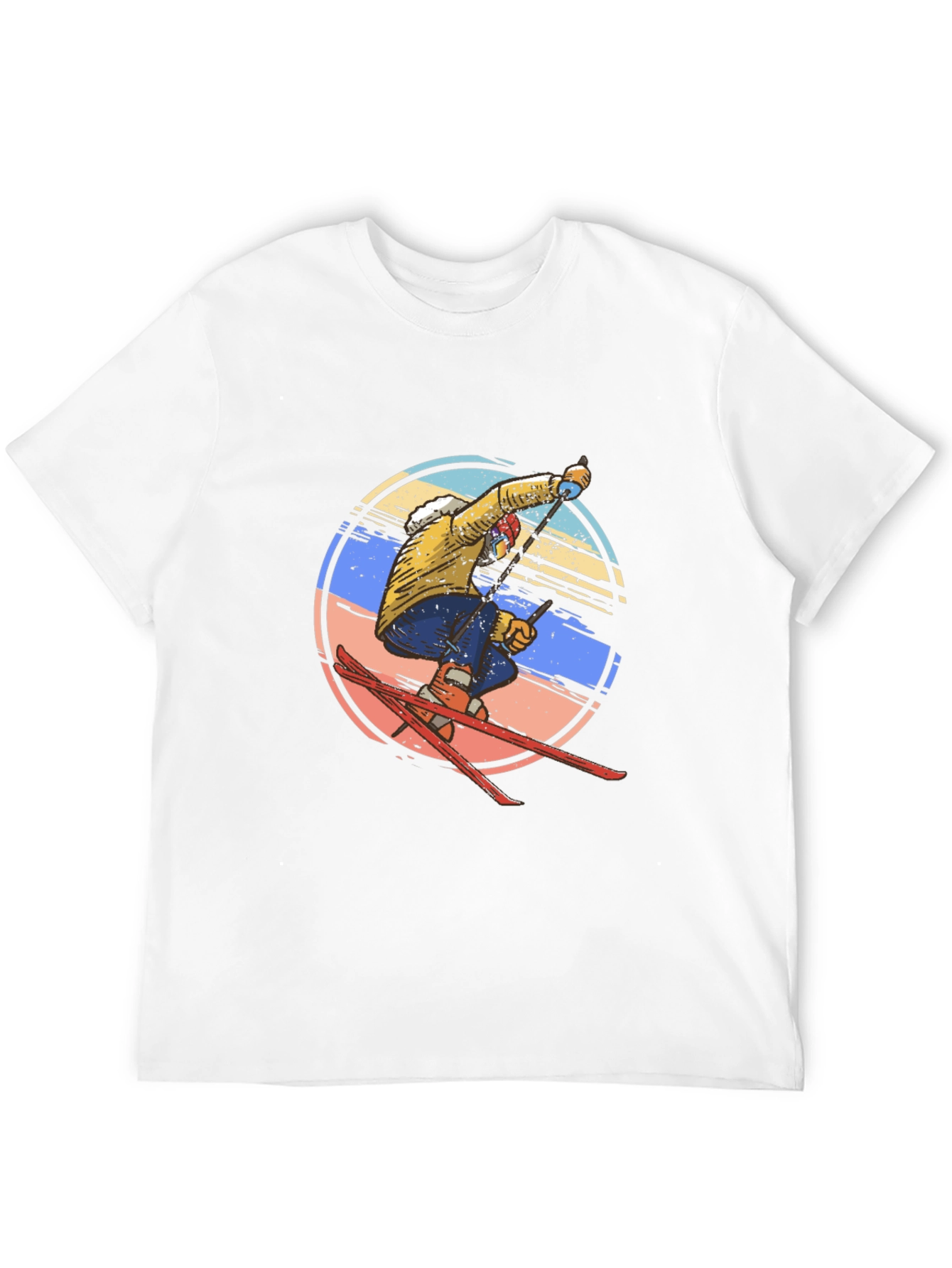 Retro Skiing Graphic Tee - Mens Black Cotton T-Shirt