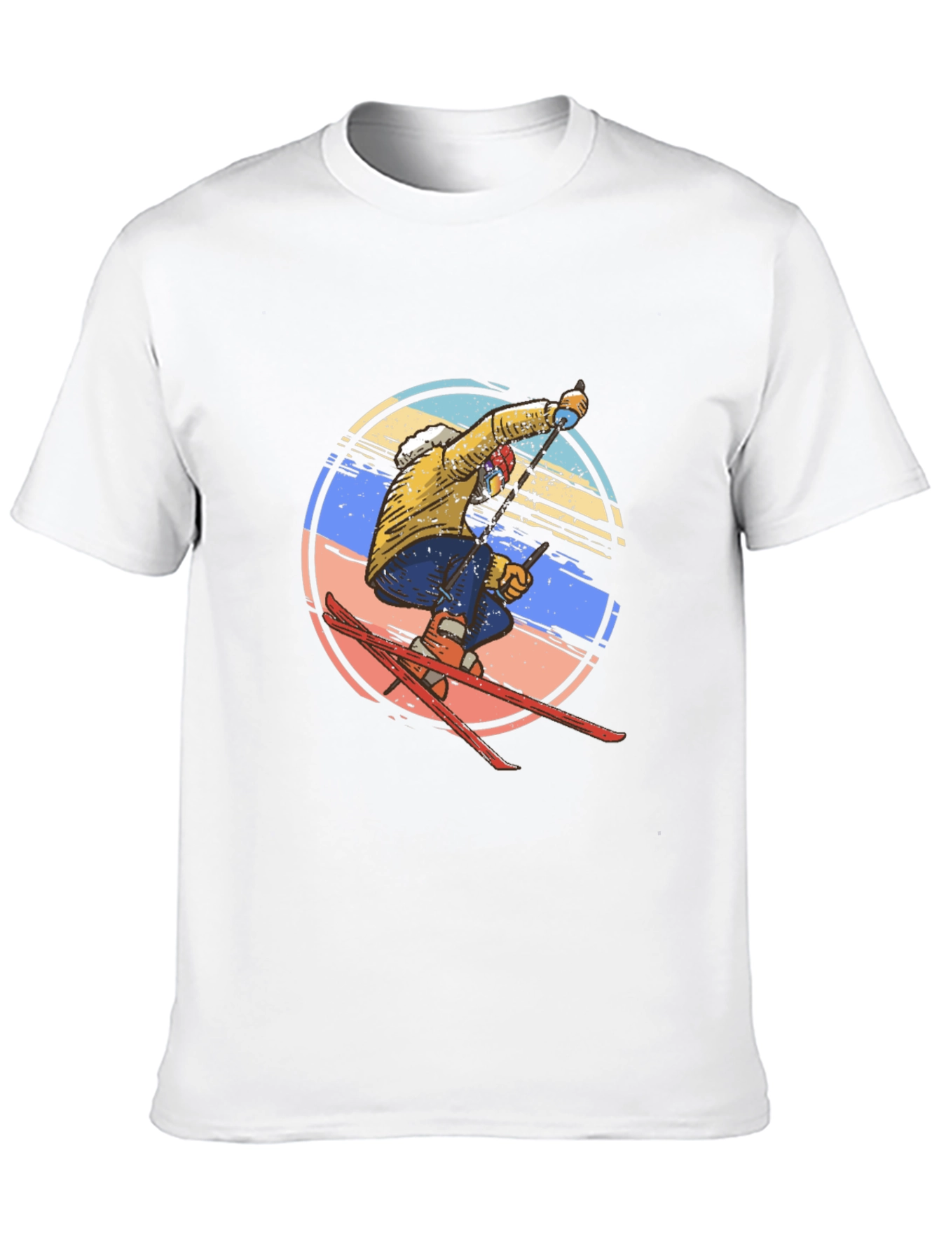 Retro Skiing Graphic Tee - Mens Black Cotton T-Shirt