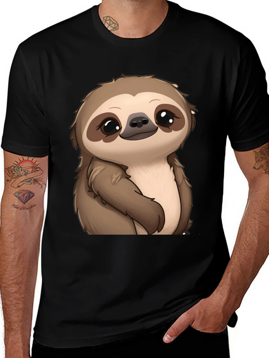 Cute Sloth Graphic Print Black T-Shirt