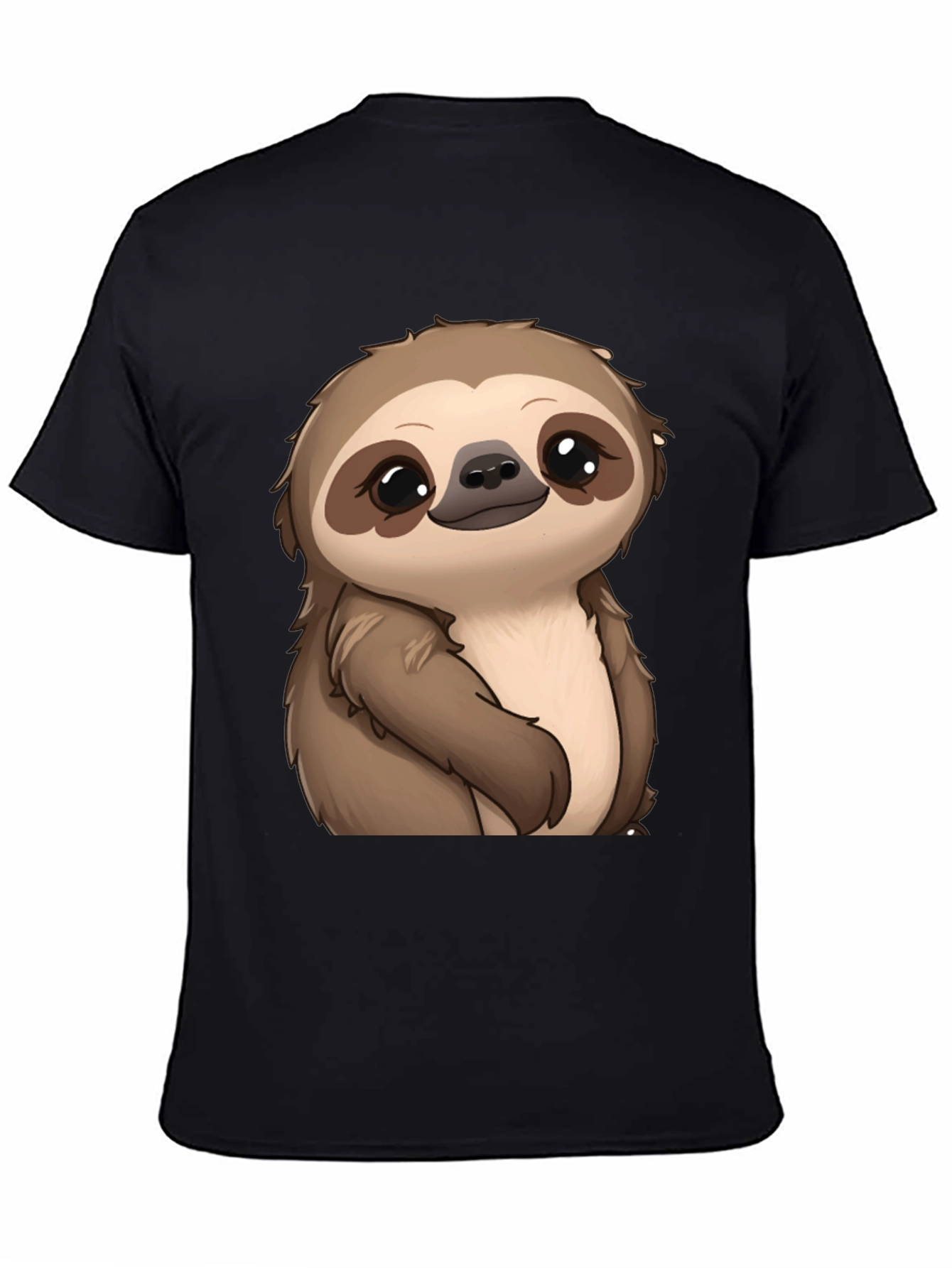 Cute Sloth Graphic Print Black T-Shirt