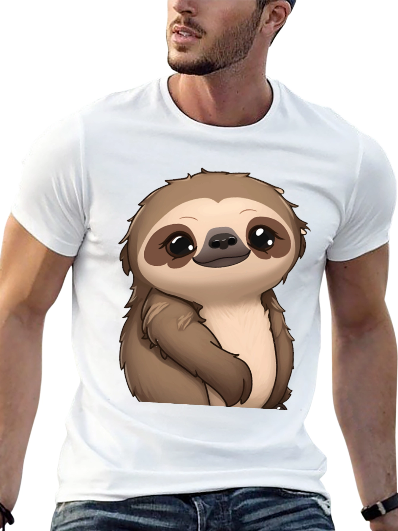 Cute Sloth Graphic Print Black T-Shirt