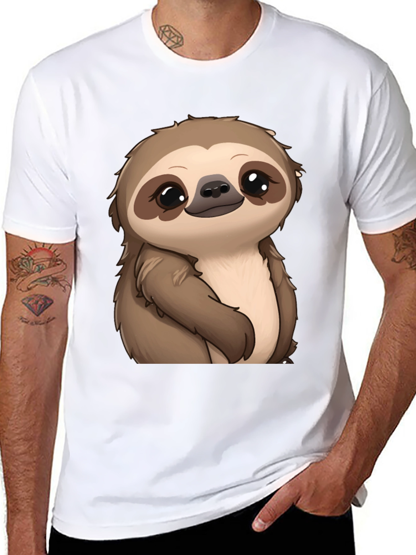 Cute Sloth Graphic Print Black T-Shirt