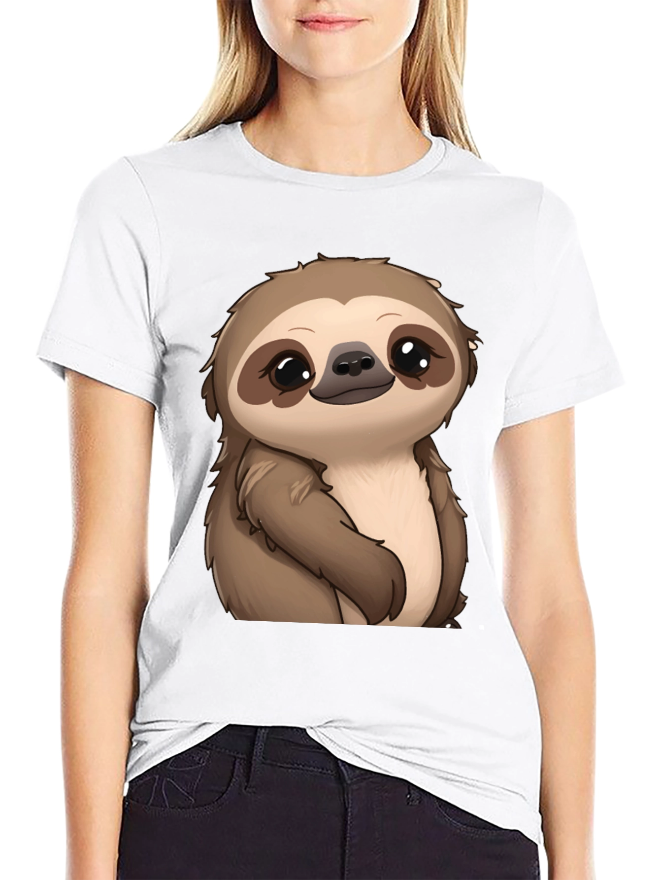 Cute Sloth Graphic Print Black T-Shirt