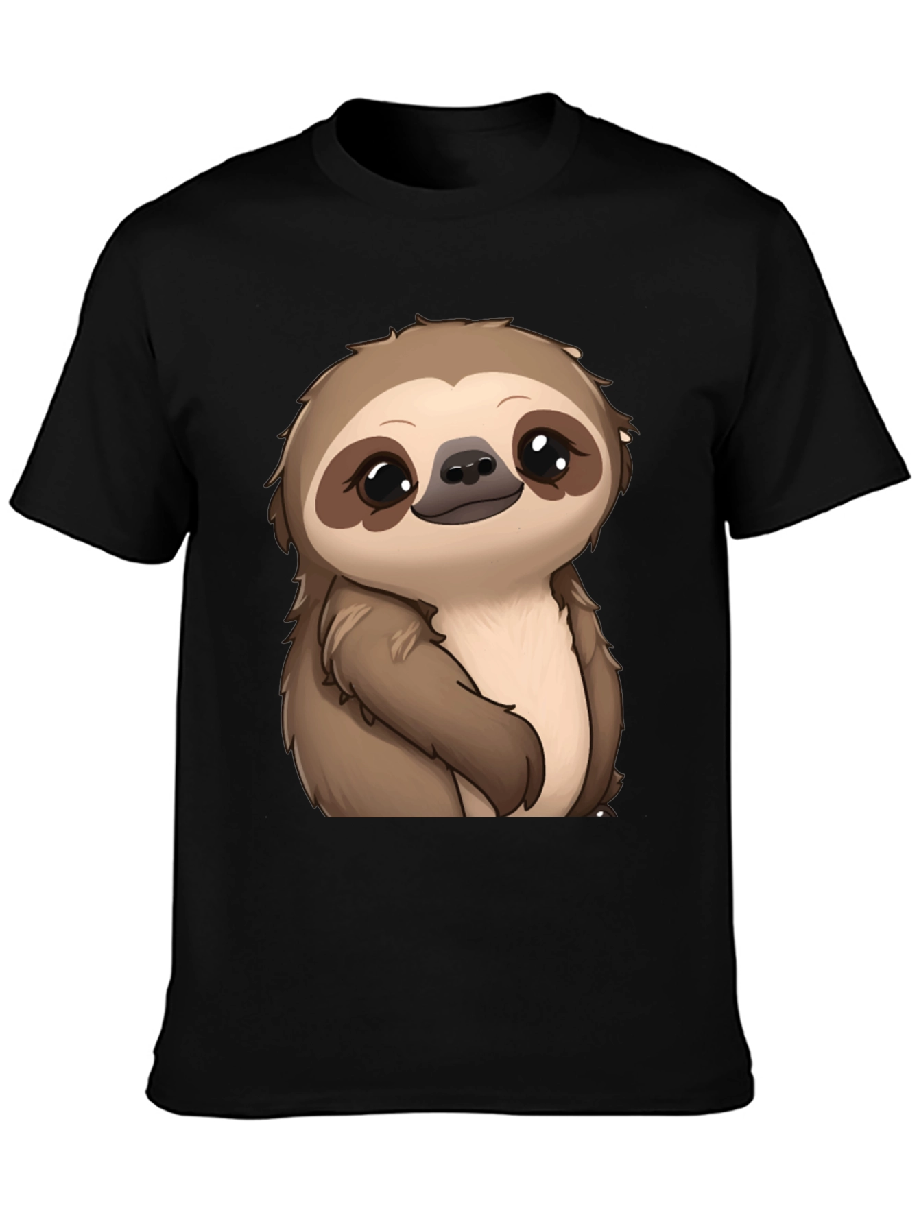 Cute Sloth Graphic Print Black T-Shirt