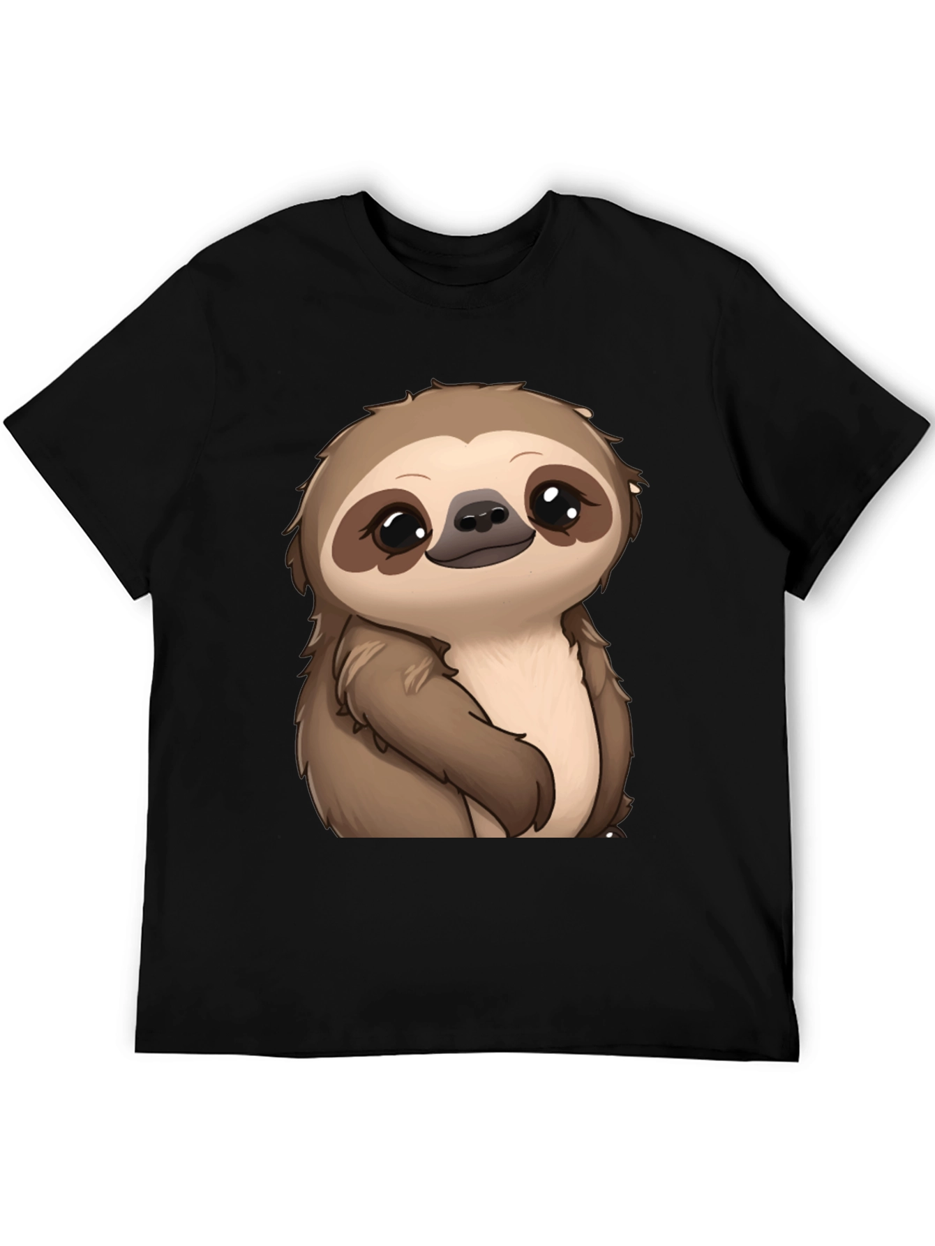 Cute Sloth Graphic Print Black T-Shirt
