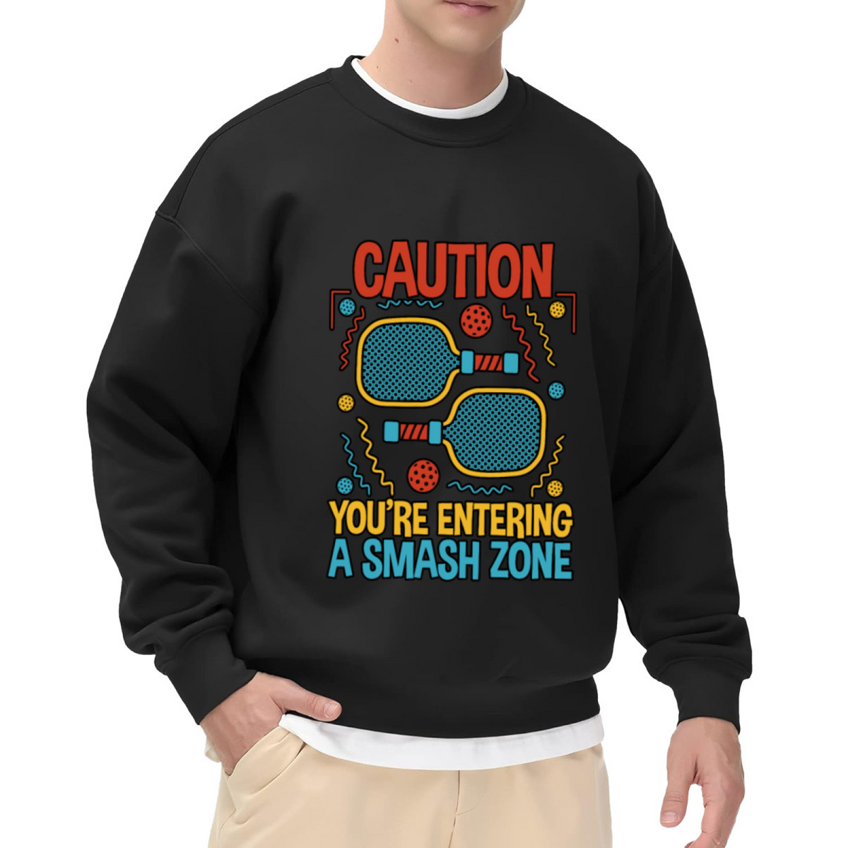 CAUTION - Pickleball & Cat Graphic ԲÁìÎÀÒÂ | Unisex Pullover Sweatshirt