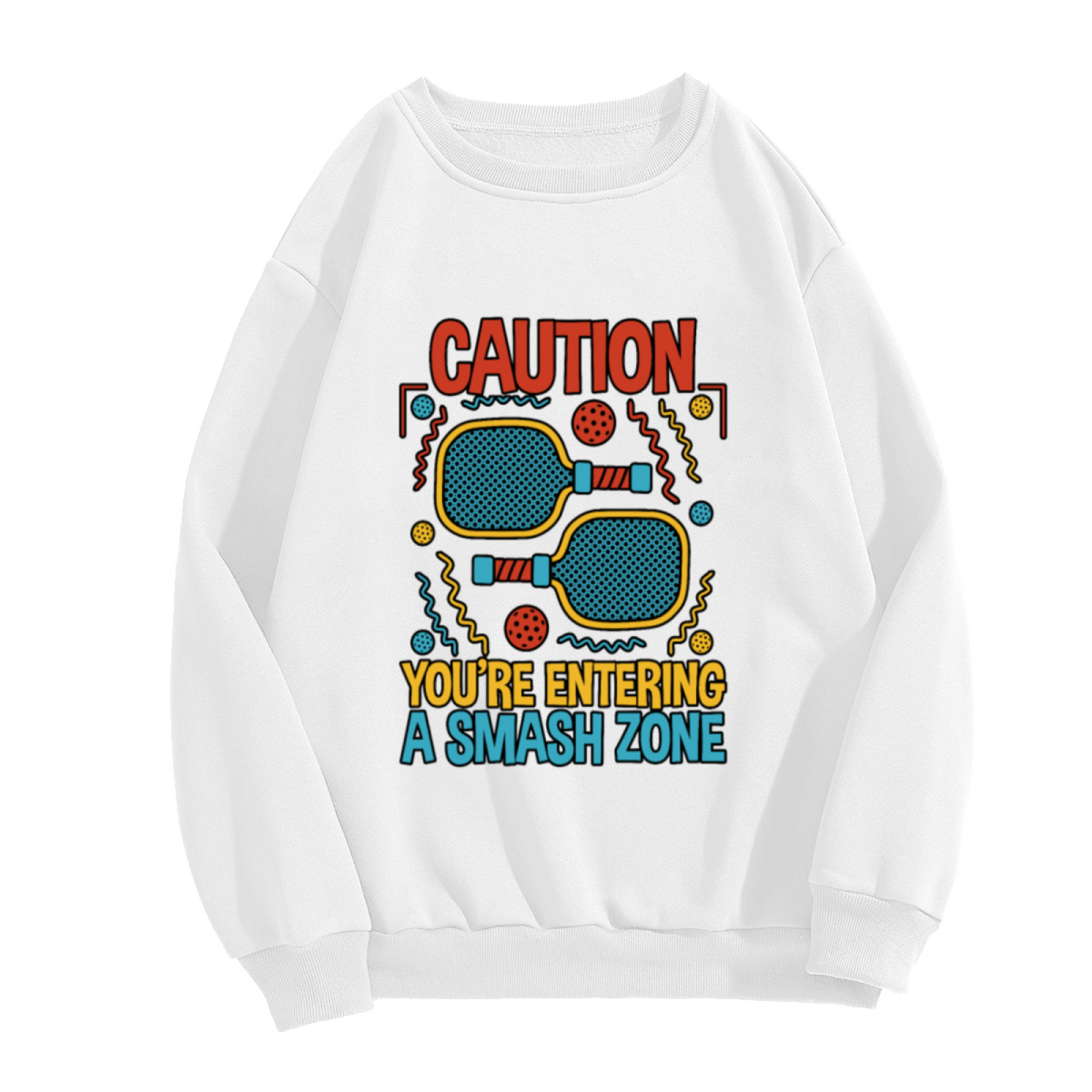 CAUTION - Pickleball & Cat Graphic ԲÁìÎÀÒÂ | Unisex Pullover Sweatshirt