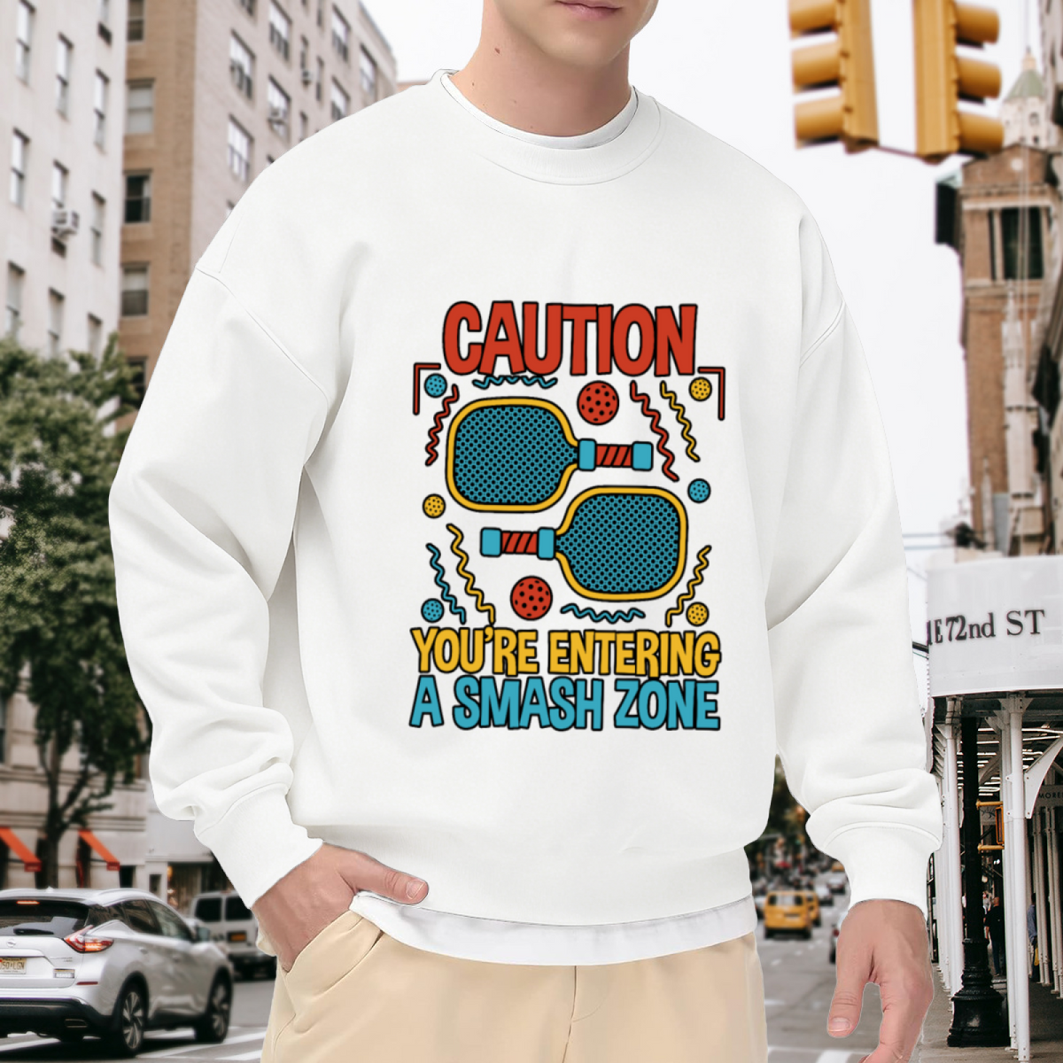 CAUTION - Pickleball & Cat Graphic ԲÁìÎÀÒÂ | Unisex Pullover Sweatshirt