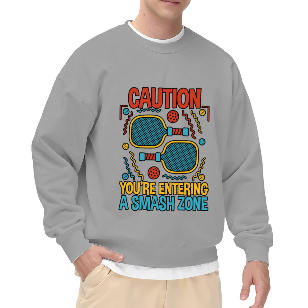 CAUTION - Pickleball & Cat Graphic ԲÁìÎÀÒÂ | Unisex Pullover Sweatshirt