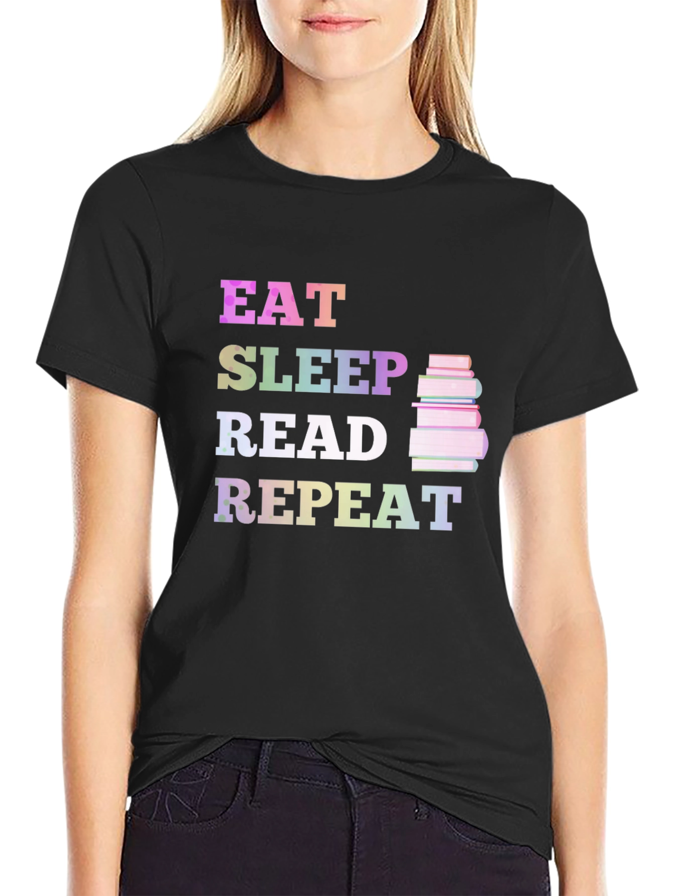 Eat Sleep Read Repeat Black Graphic Tee