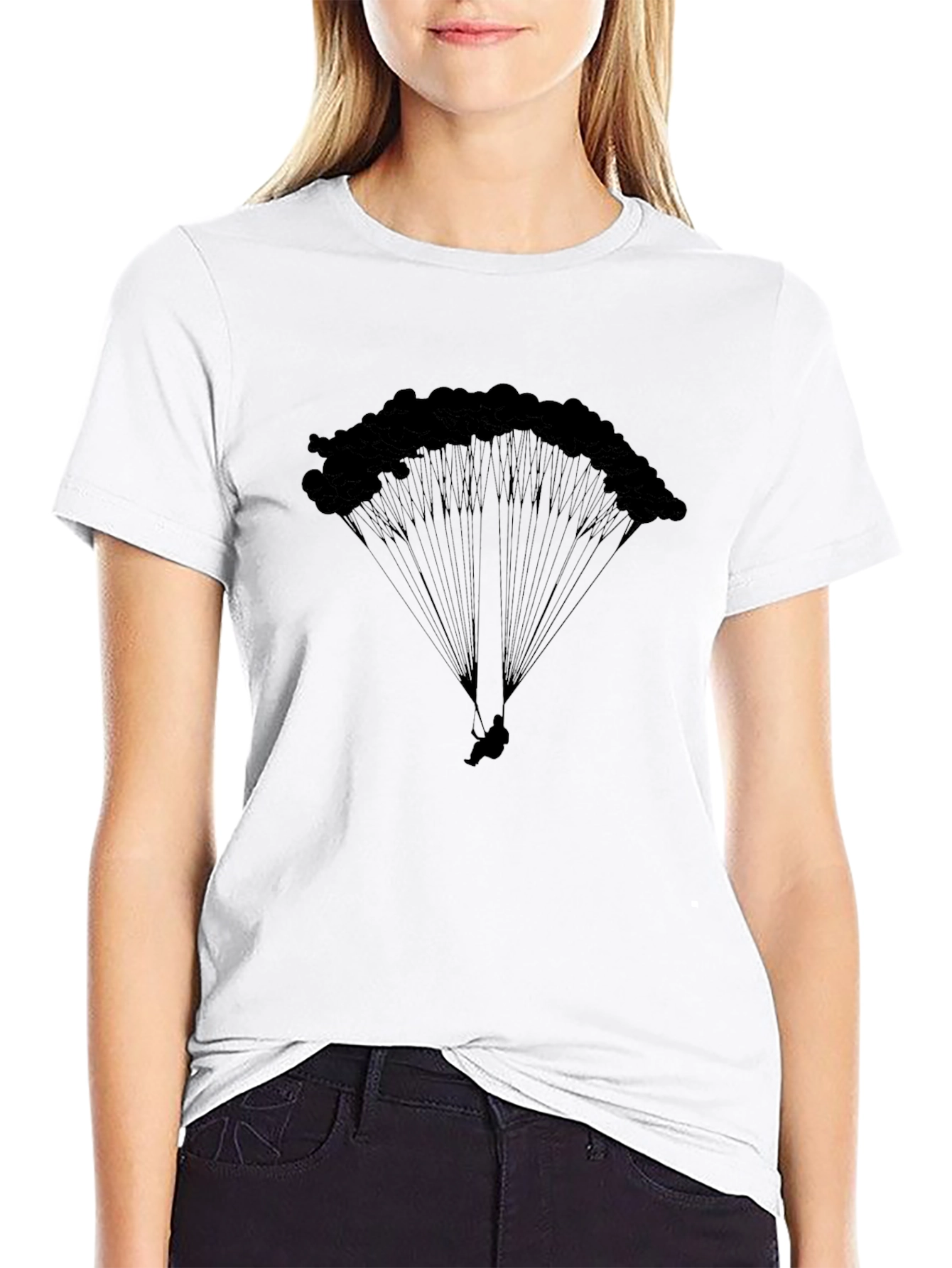 Black Parachute Graphic Tee - Skydiving Adventure Shirt